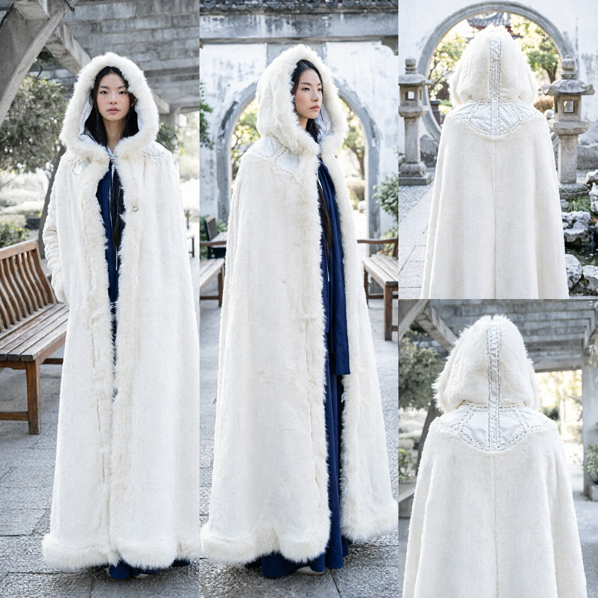 Women's White Fur Hooded Cloak Cape Traditional Chinese Hanfu Winter Costume Cosplay Accessory - Asian Costume