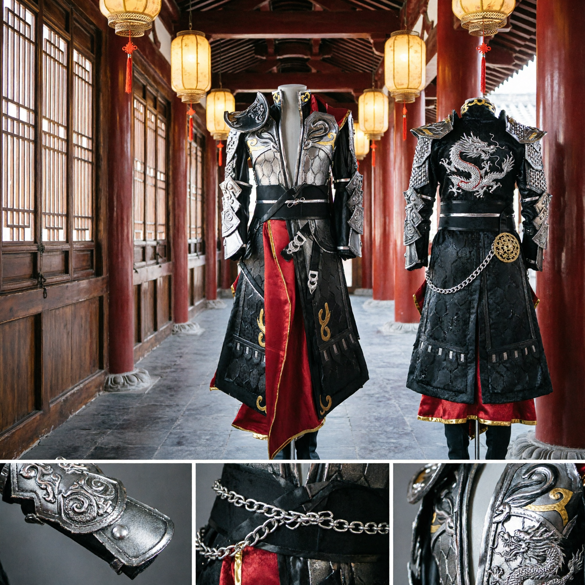 Chinese Ancient General Armor Costume Men's Hanfu Cosplay Knight Outfit for Stage Performance and Roleplay - Asian Costume