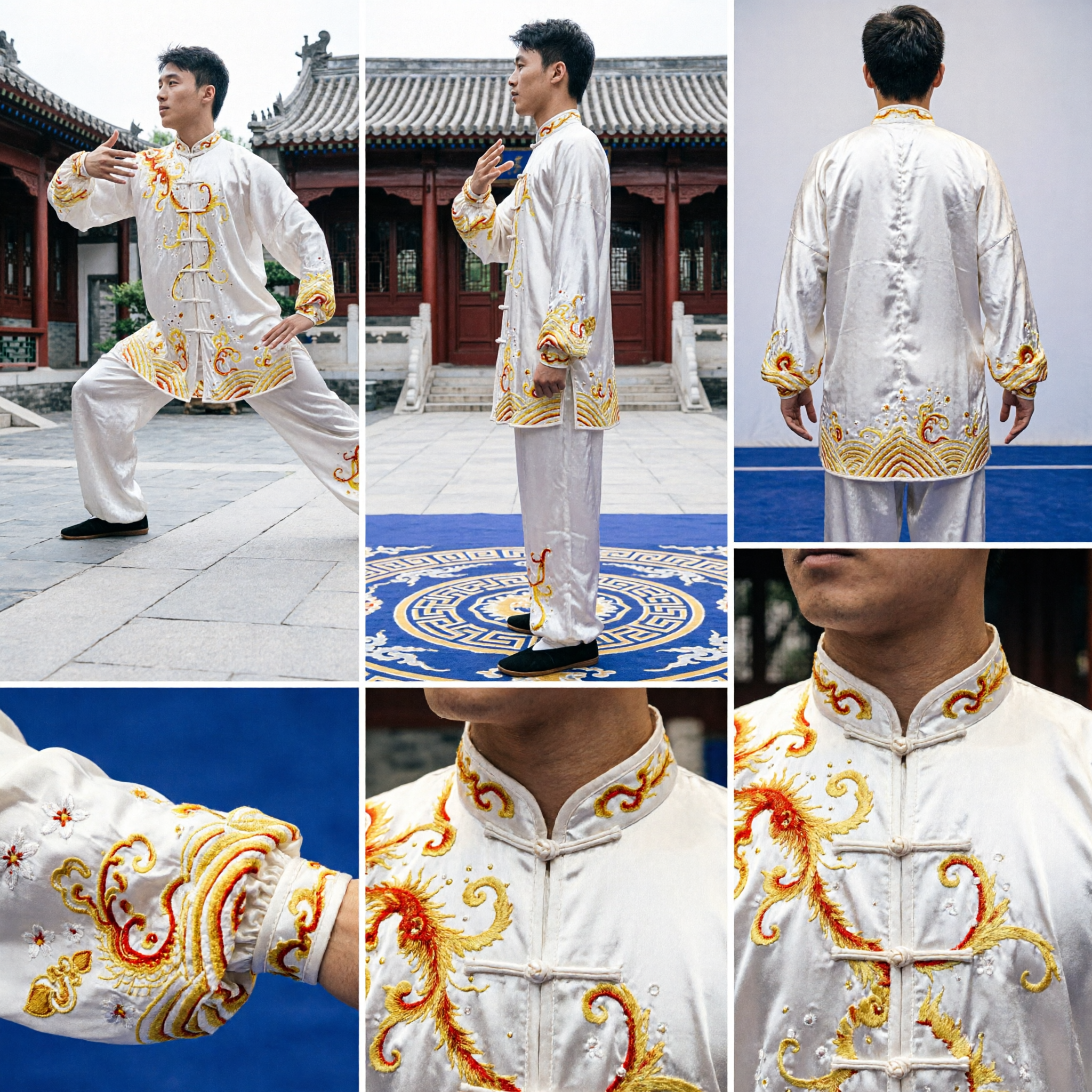 Men's White Silk Tai Chi Uniform Dragon Embroidery Kung Fu Suit Traditional Chinese Martial Arts Clothing - Asian Costume