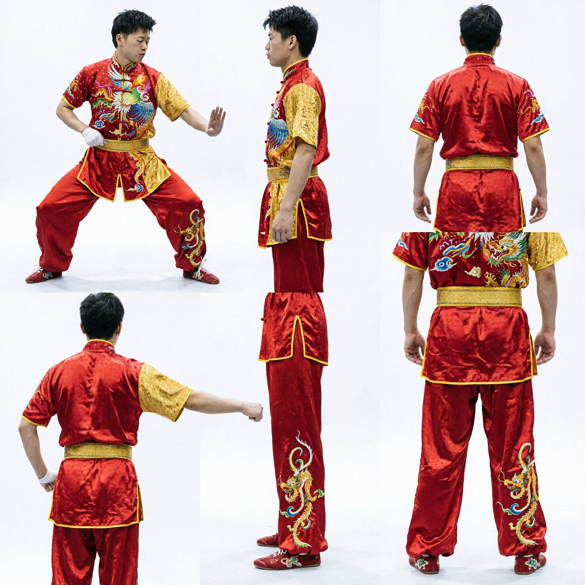 Men's Professional Wushu Changquan Uniform Red Gold Dragon Embroidery Kung Fu Costume for Competition - Asian Costume