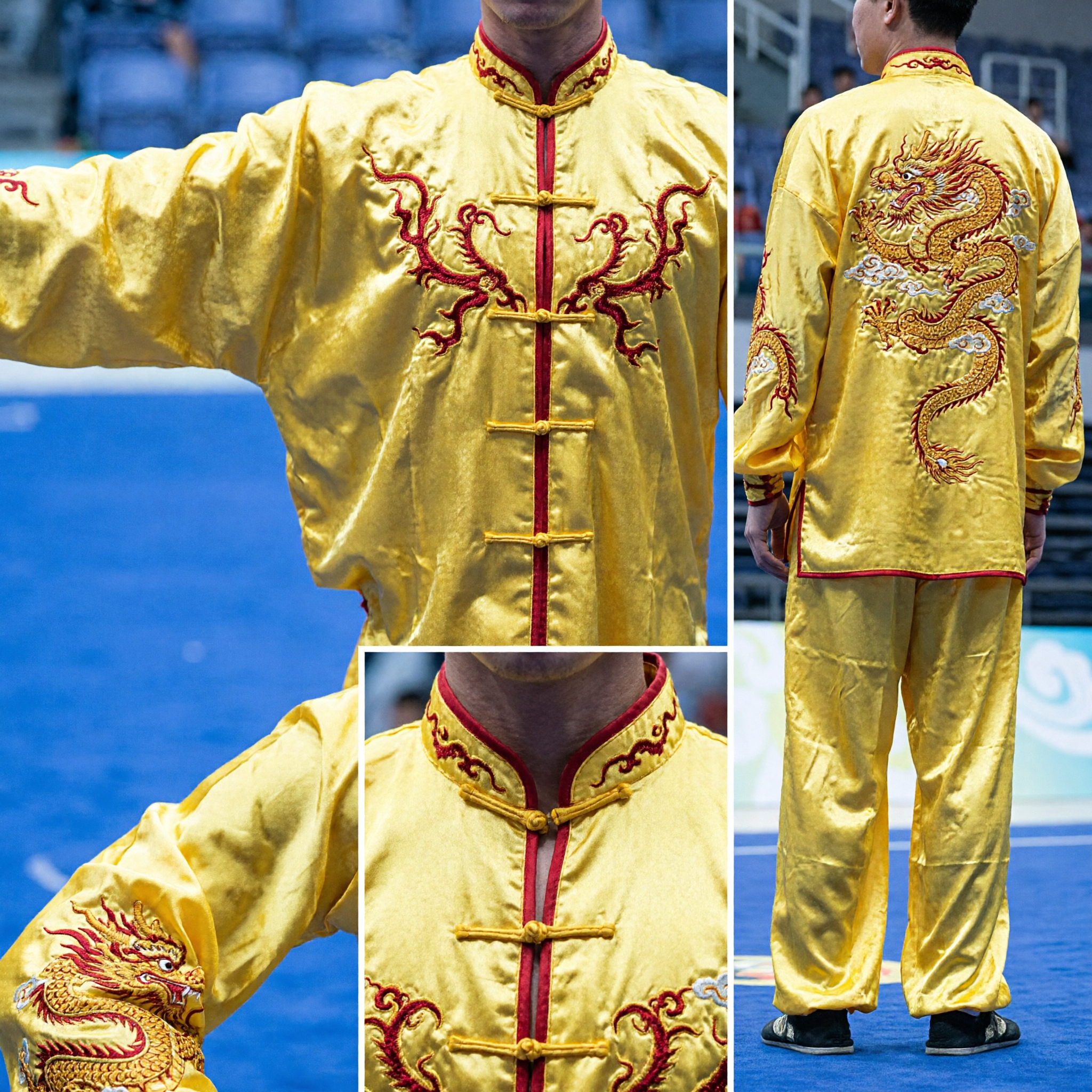 Men's Yellow Dragon Embroidery Wushu Uniform Traditional Kung Fu Martial Arts Competition Performance Suit - Asian Costume