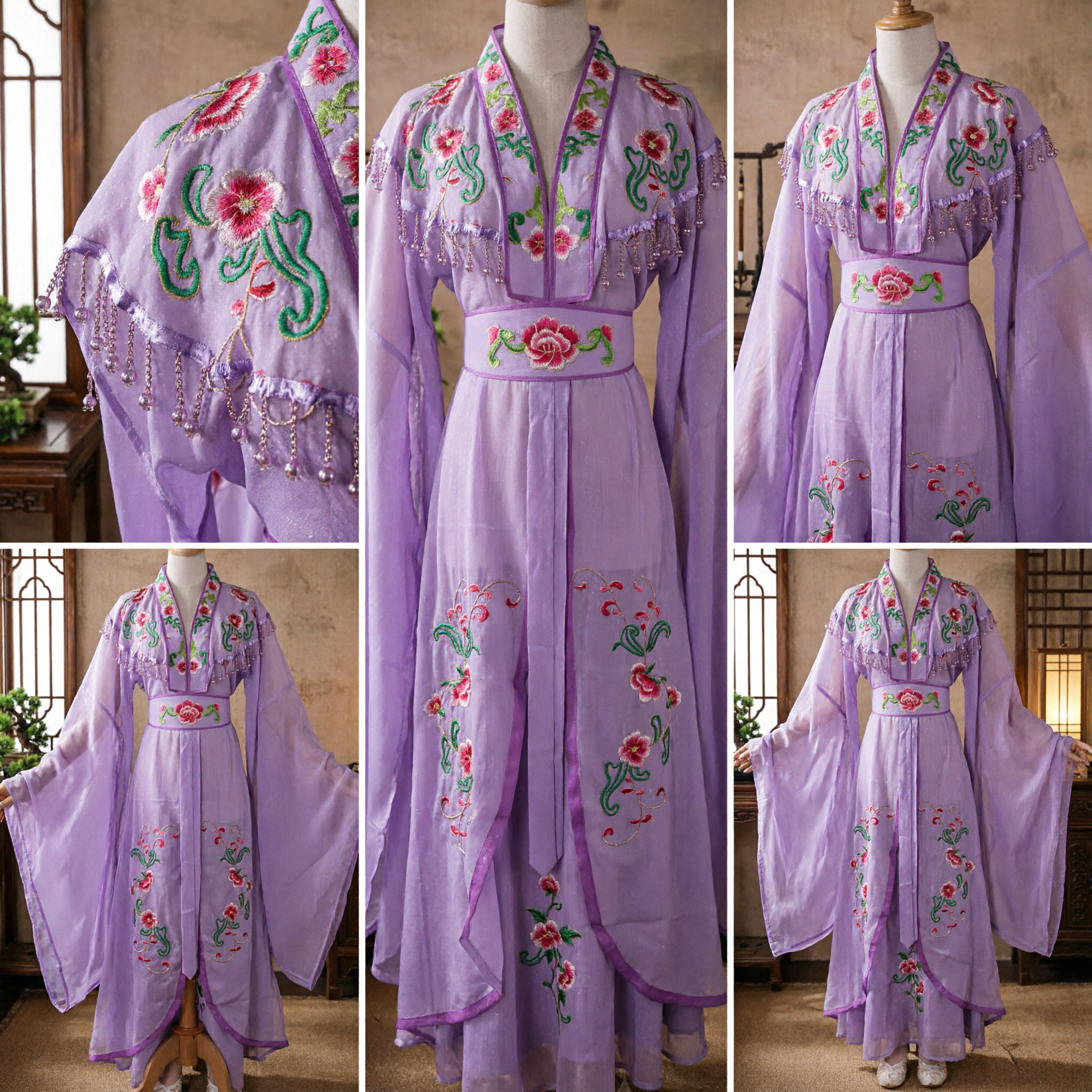 Elegant Purple Ancient Chinese Opera Costume Embroidered Robe Traditional Hanfu Dress for Women Stage Performance - Asian Costume