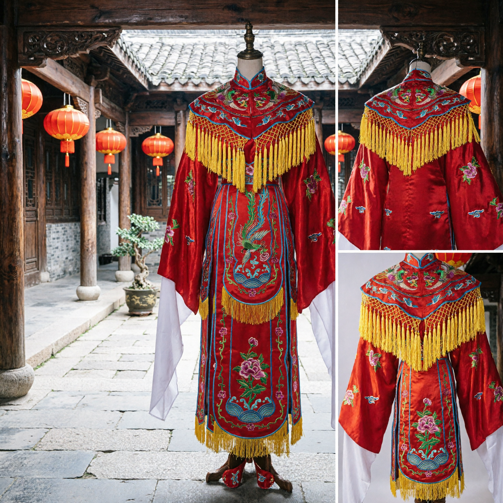 Traditional Chinese Opera Costume for Women Red Embroidered Phoenix Robe with Cloud Collar for Stage Performance - Asian Costume