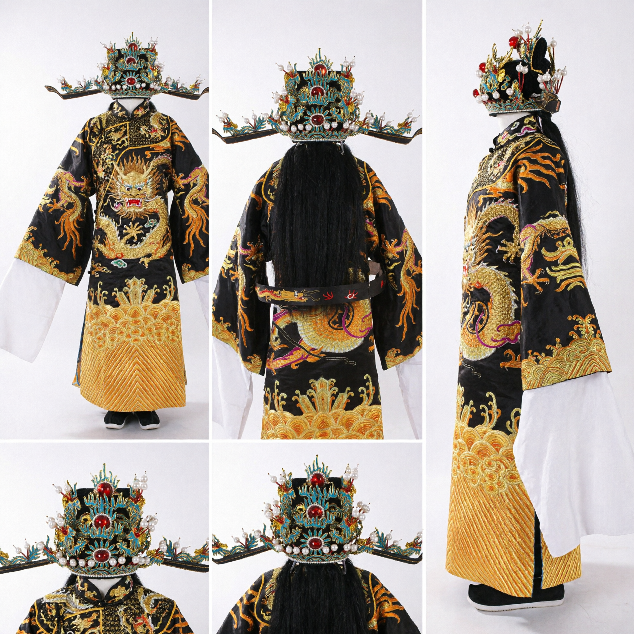 Chinese Traditional Peking Opera Dragon Robe Costume Ancient Emperor Complete Set with Headdress for Men Stage Performance - Asian Costume
