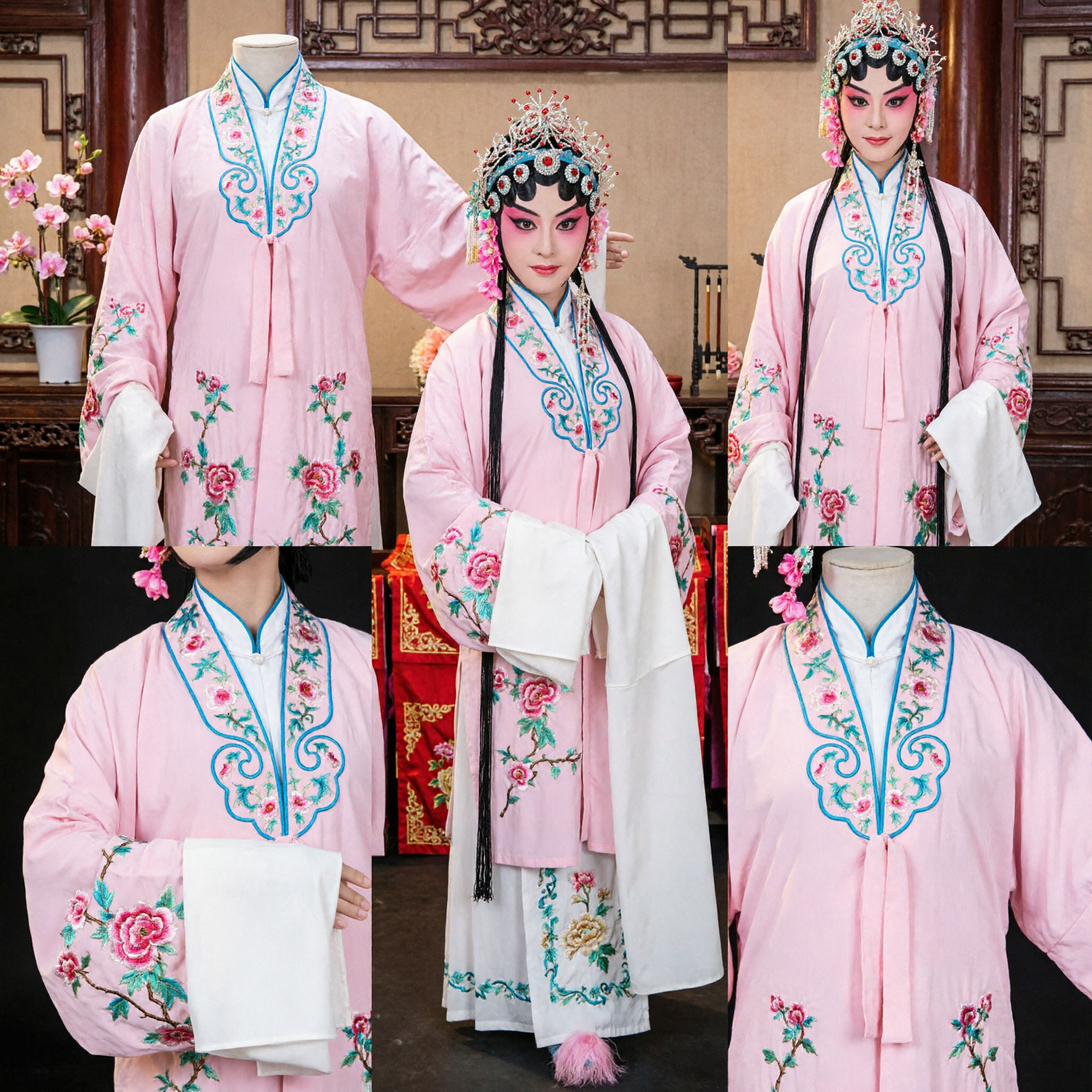 Traditional Chinese Peking Opera Pink Robe Costume with Water Sleeves for Female Dan Role Stage Performance - Asian Costume