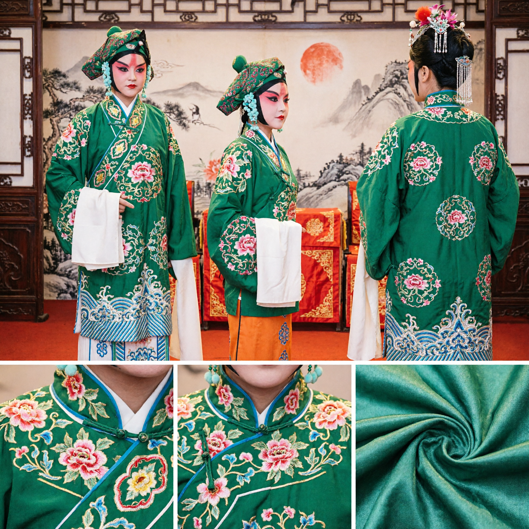 Traditional Chinese Peking Opera Green Costume Embroidered Martial Robe for Kids Stage Performance Cultural Festival - Asian Costume
