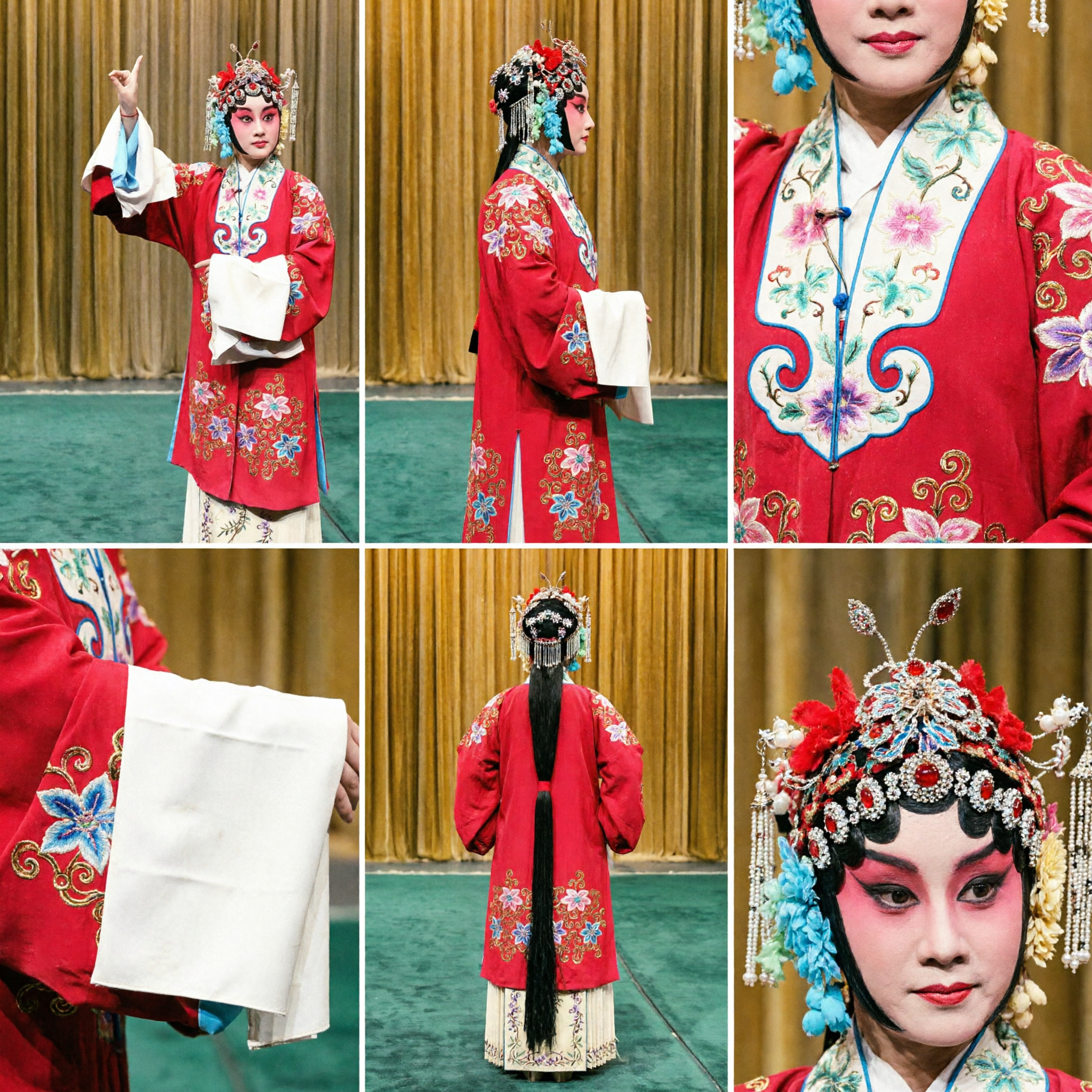 Traditional Chinese Peking Opera Costume Red Embroidery Dan Role Complete Set with Headdress for Stage Performance - Asian Costume