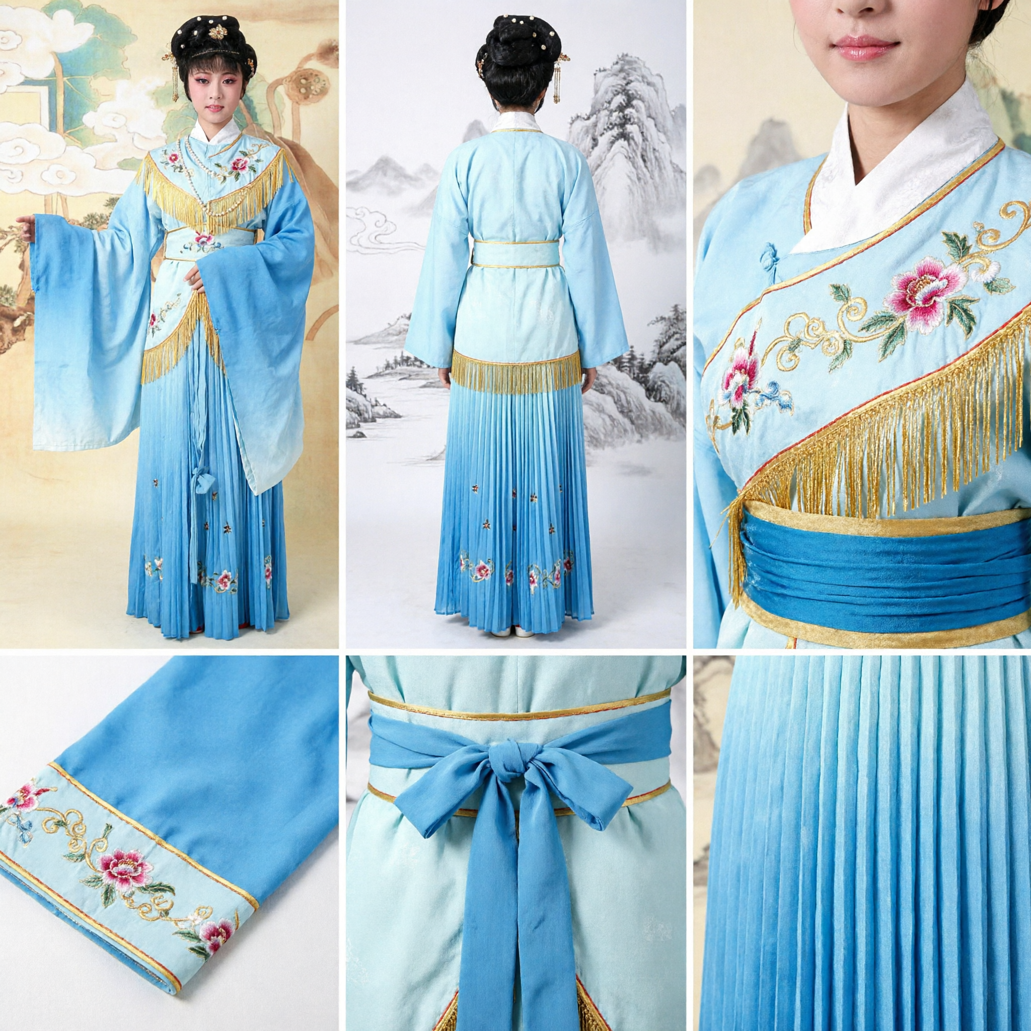 Women's Traditional Chinese Blue Hanfu Costume Ancient Noble Lady Dress for Stage Performance and Cosplay - Asian Costume