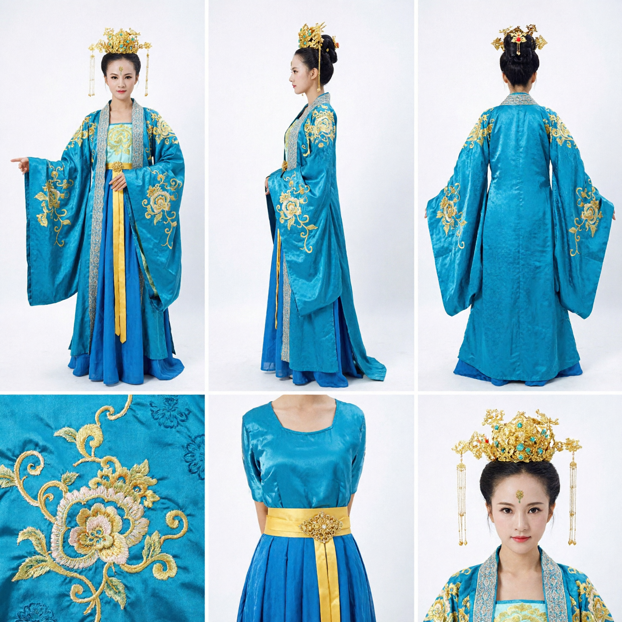 Blue Tang Dynasty Ancient Chinese Palace Lady Hanfu Dress Traditional Embroidered Empress Costume for Women - Asian Costume