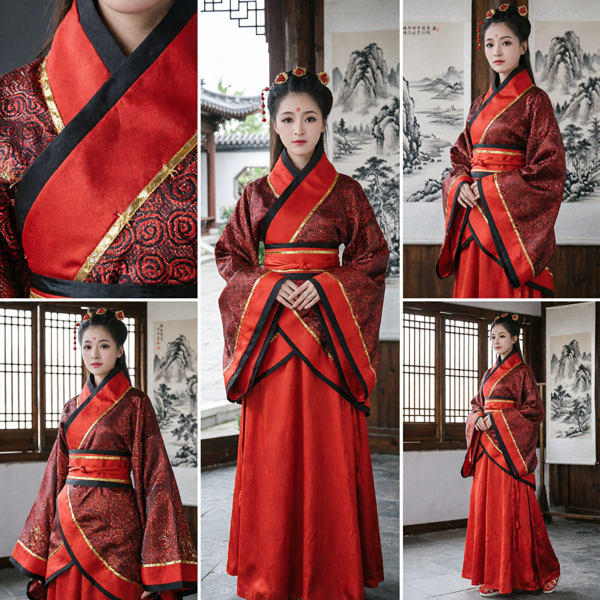 Ancient Chinese Han Dynasty Red Hanfu Costume Traditional Cross-Collar Robe for Women Performance Cosplay Dress - Asian Costume