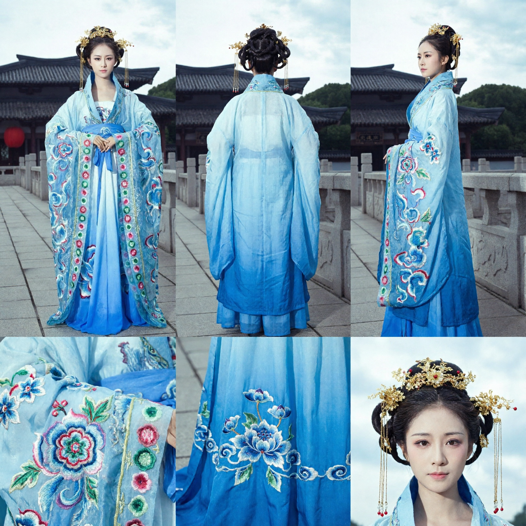 Elegant Blue Chinese Hanfu Ancient Princess Costume Tang Dynasty Embroidered Dress for Women Cosplay - Asian Costume