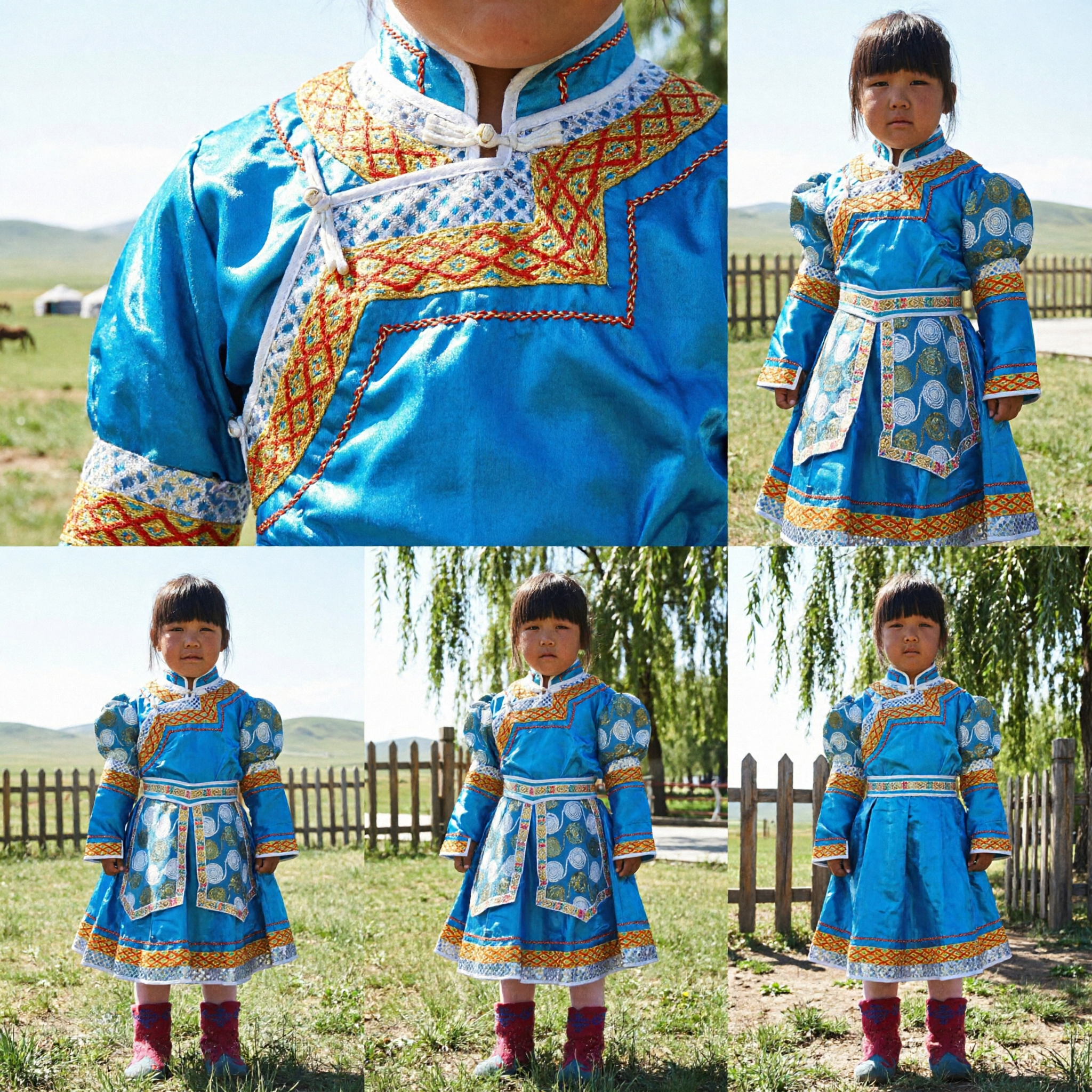 Traditional Blue Mongolian Robe Costume for Girls Kids Ethnic Festival Dance Performance Wear - Asian Costume