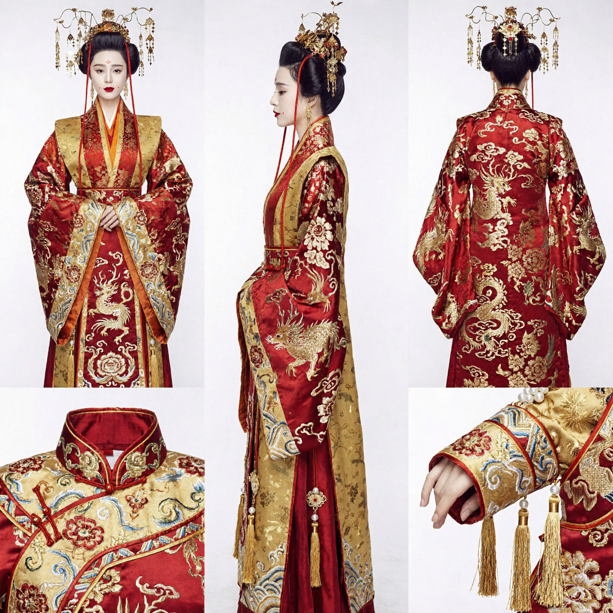 Traditional Chinese Tang Dynasty Empress Hanfu Costume with Elaborate Gold Hair Accessories for Women Cosplay - Asian Costume