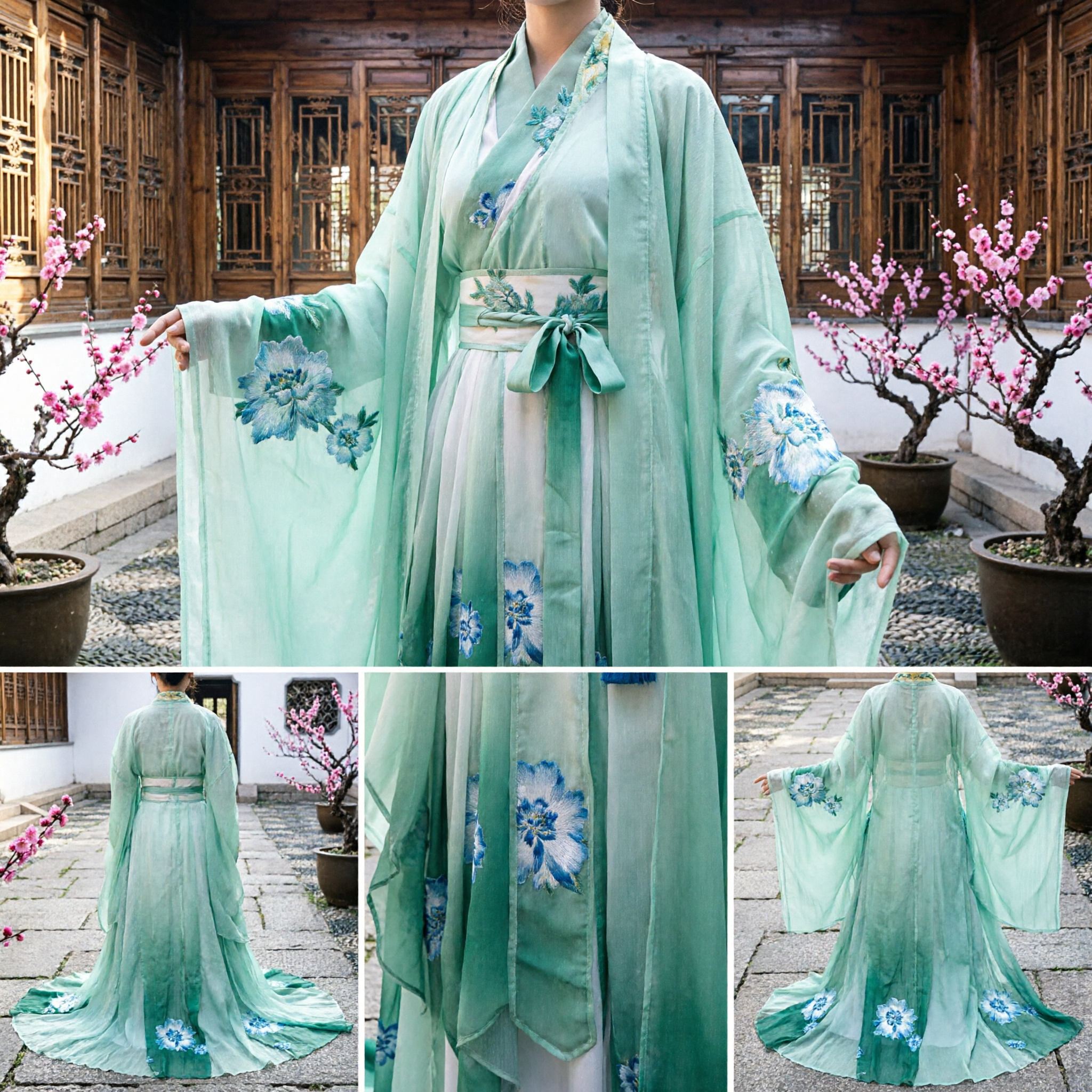 Light Green Chinese Hanfu Traditional Ancient Fairy Dress Embroidered Wide Sleeve Costume for Women - Asian Costume