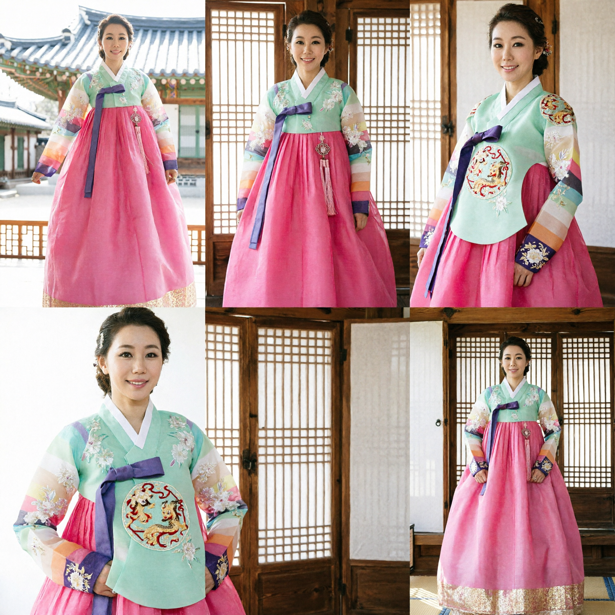 Beautiful Korean Traditional Hanbok for Women with Floral Embroidery and Rainbow Sleeves Ideal for Weddings and Festivals - Asian Costume