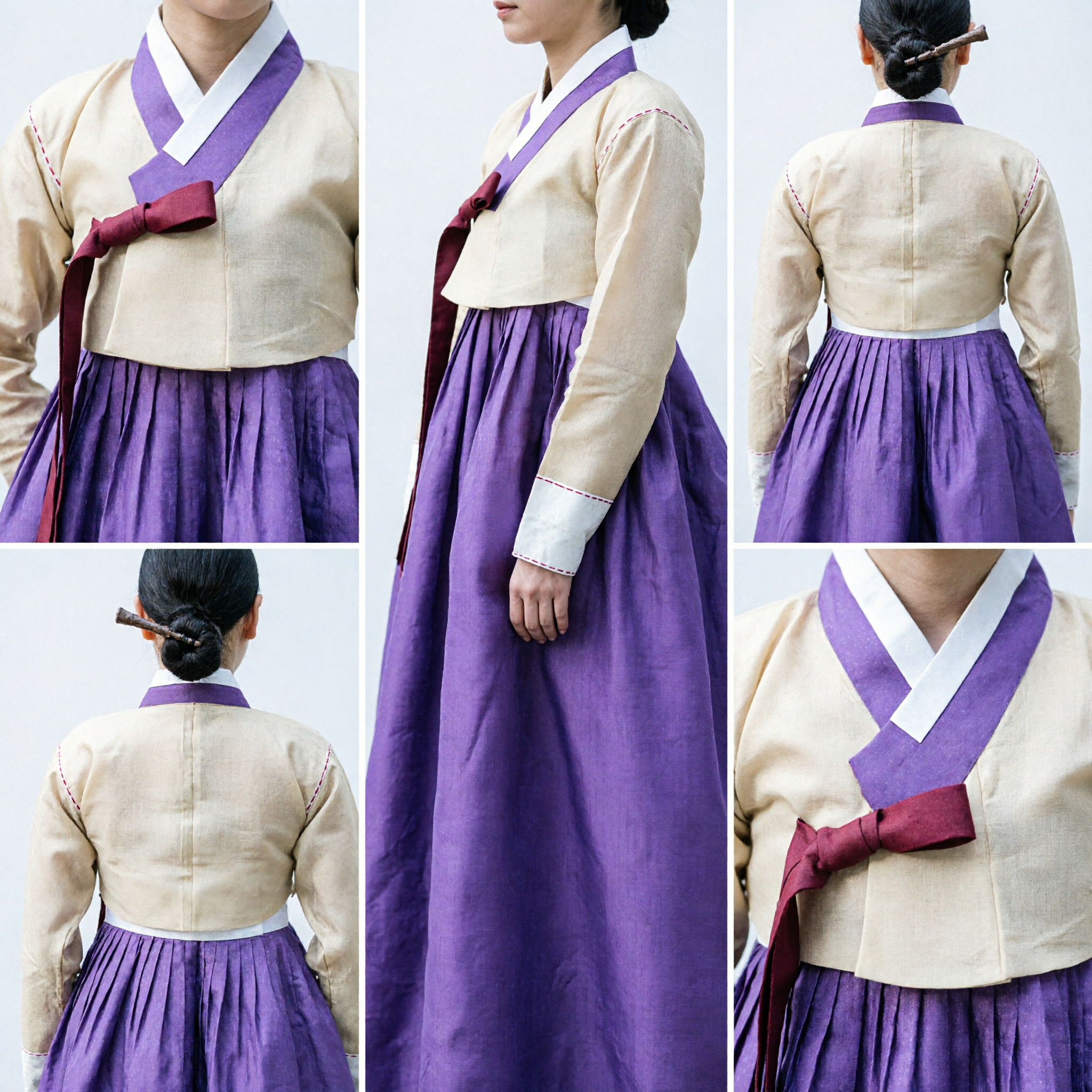 Women's Traditional Korean Hanbok Costume Purple Chima and Beige Jeogori for Historical Drama Cosplay - Asian Costume