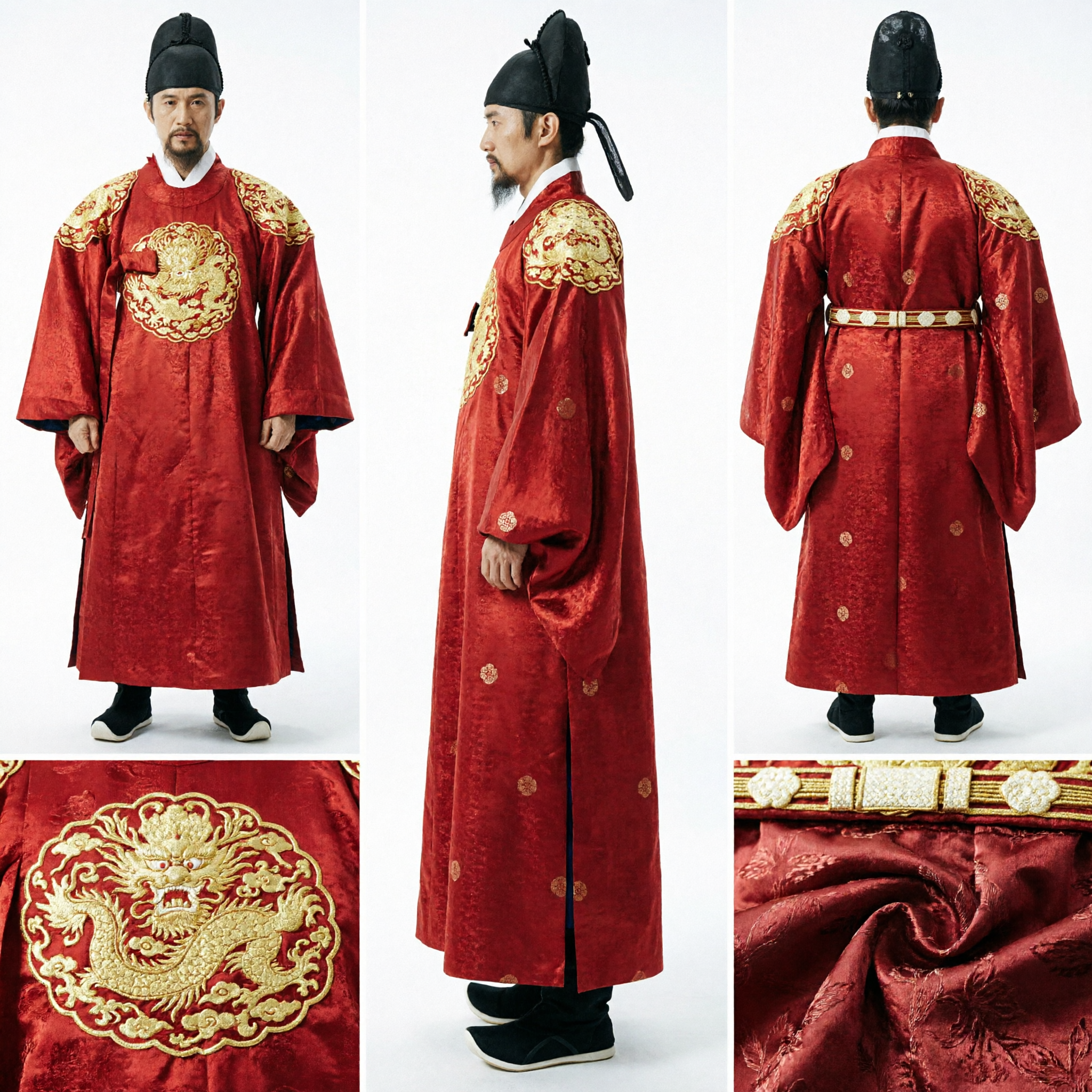 Traditional Korean King Hanbok Costume Red Gold Embroidery Dragon Robe Men's Joseon Dynasty Outfit - Asian Costume