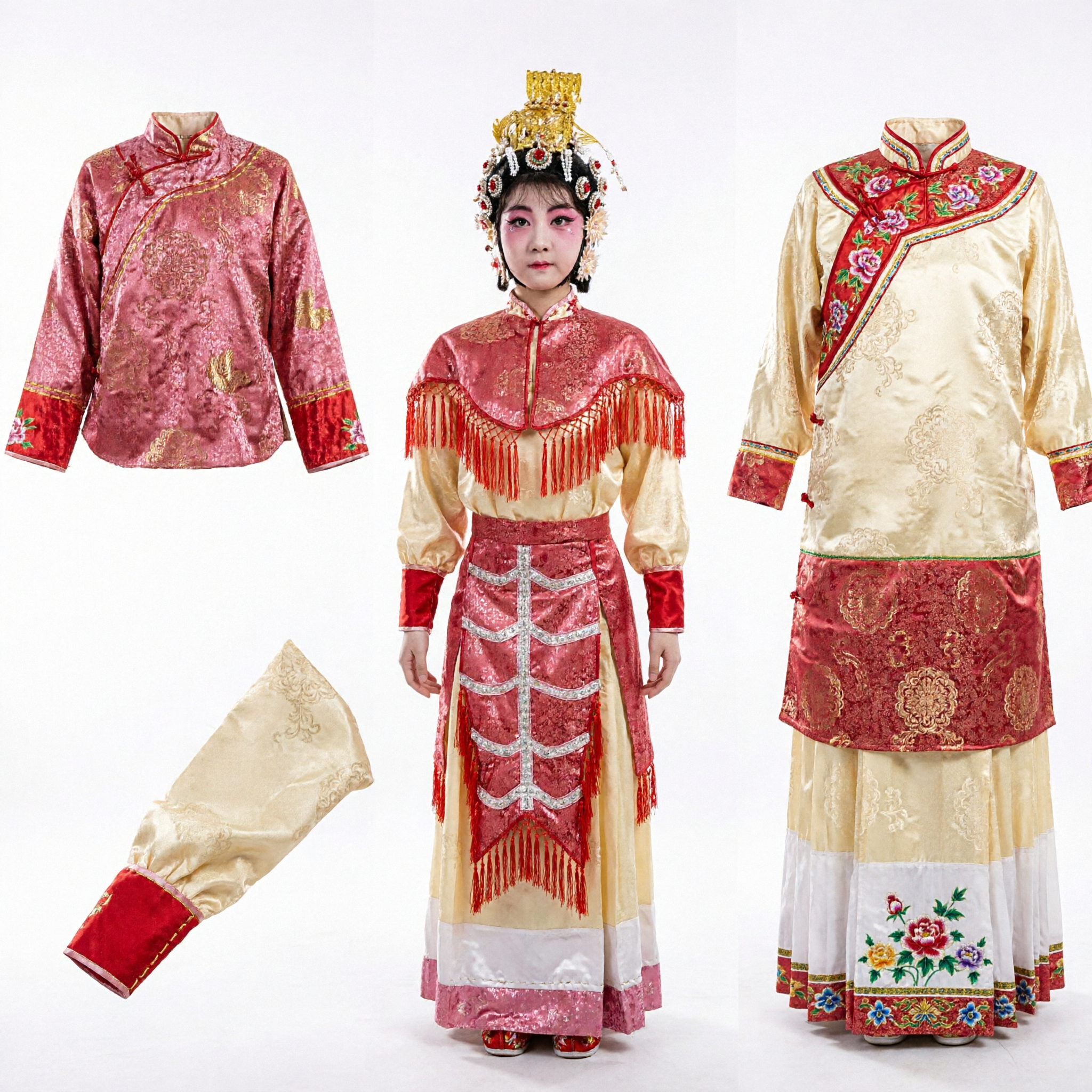 Traditional Chinese Peking Opera Female Warrior Costume Red Gold Embroidered Sword Dance Performance Outfit for Kids - Asian Costume