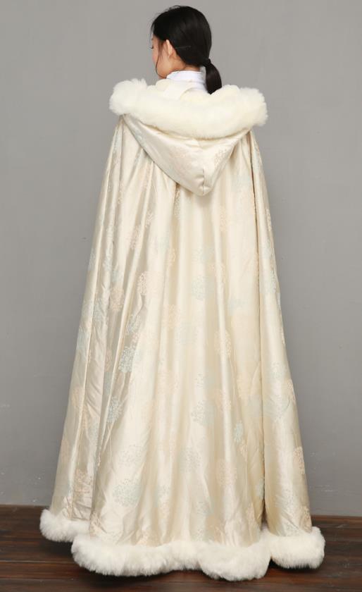 Chinese Traditional Winter Costume National Women Light Golden Silk Cape Ancient Princess Cotton Wadded Cloak