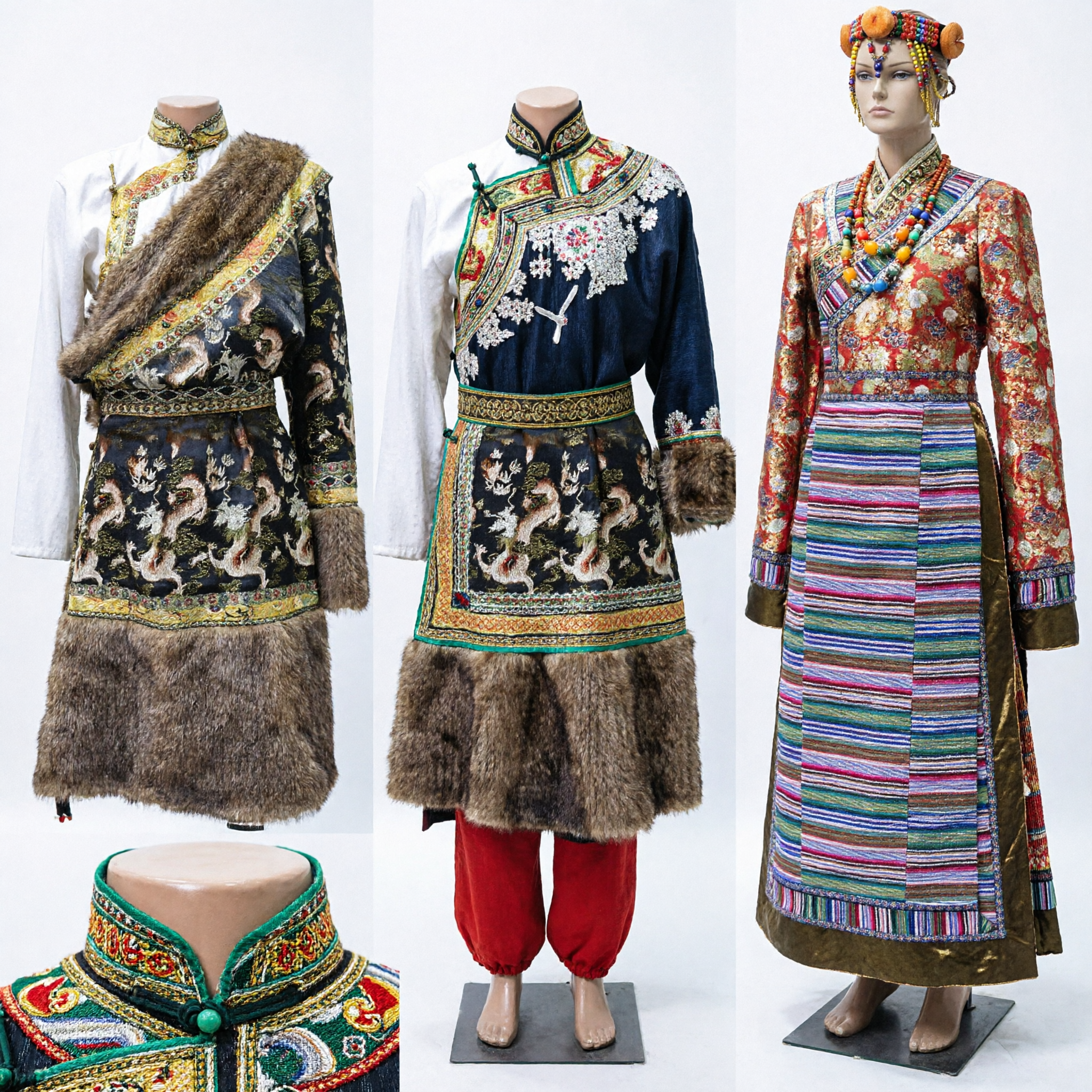 Traditional Chinese Ethnic Minority Costumes Men and Women Folk Dance Performance Stage Outfits Tibetan Style - Asian Costume