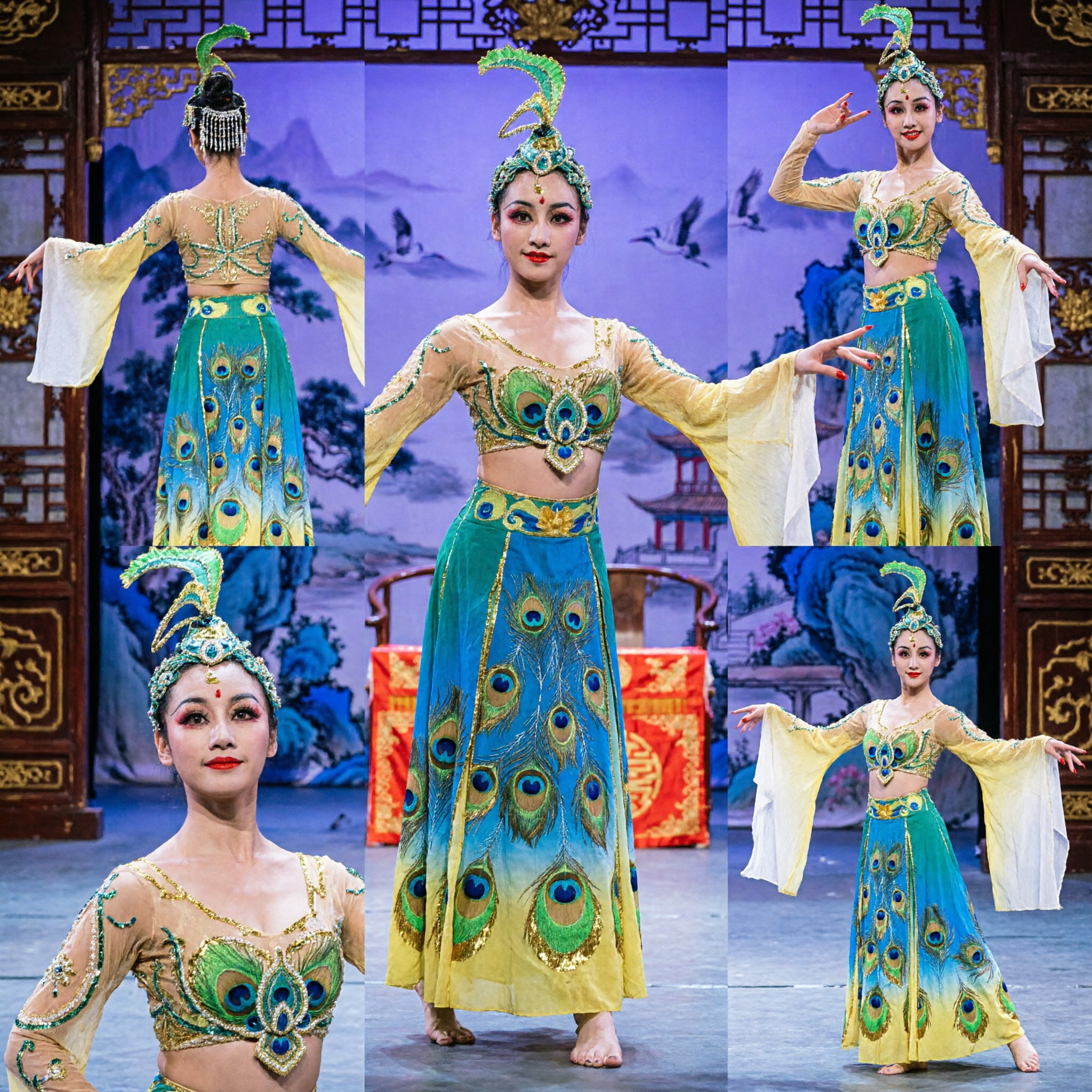 Traje de Dança do Pavão da Etnia Dai Tradicional Chinês Vestido Amarelo para Apresentações no Palco para Mulheres - Asian Costume