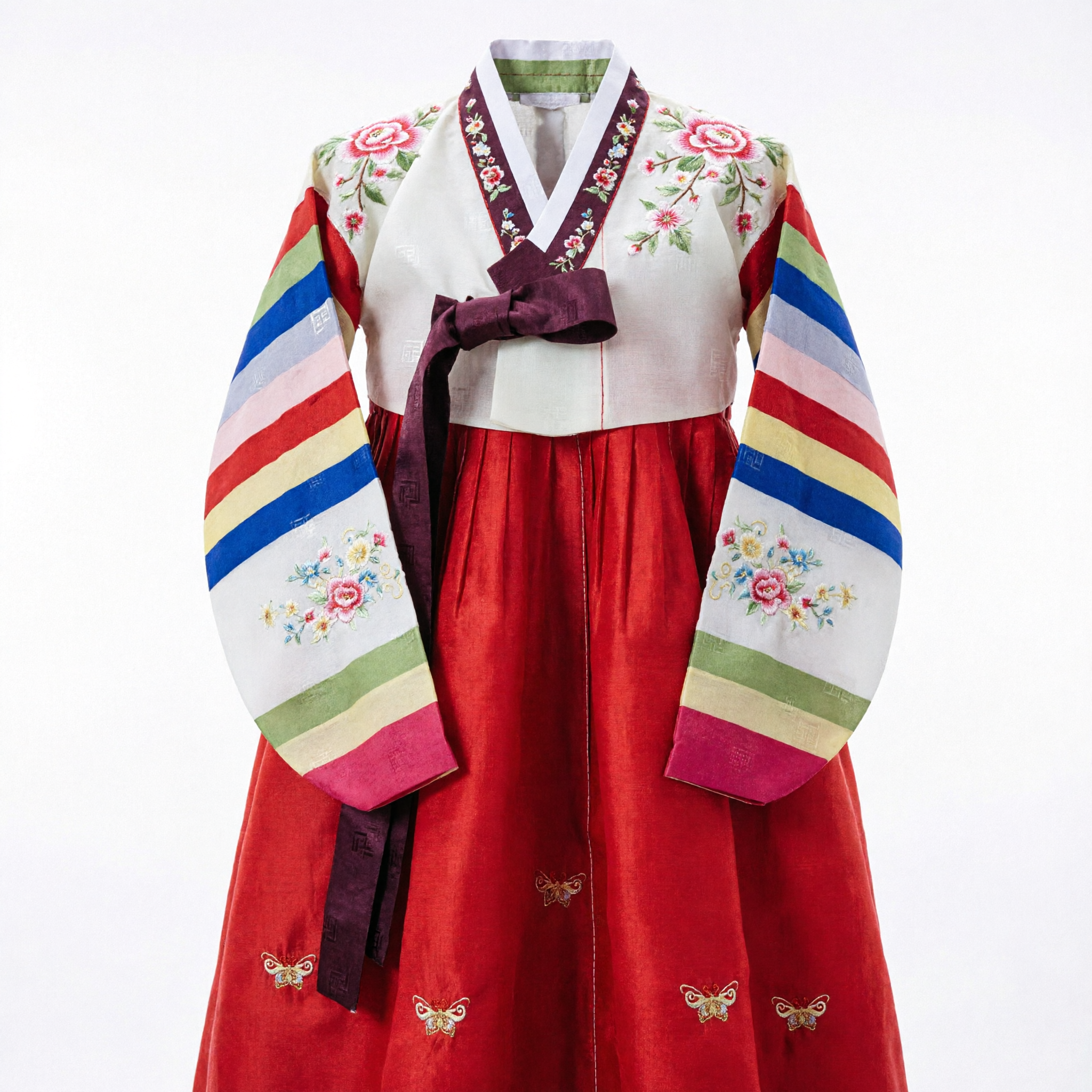 Damski tradycyjny koreański hanbok, zestaw czerwona chima i biały jeogori na ślub i festiwale - Asian Costume