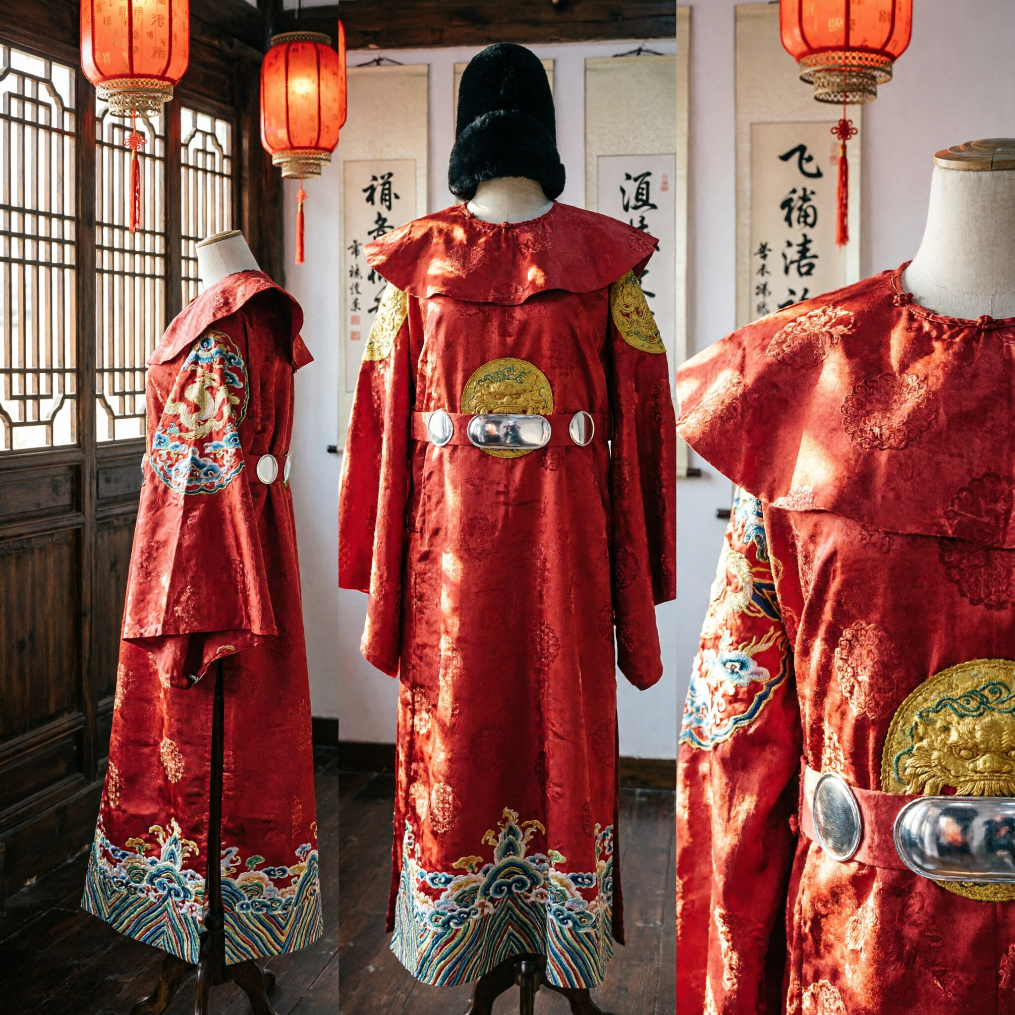 Traditionelle chinesische Rote Beamtenrobe Ming-Dynastie-Kaiserliches Kostüm für Herren Bühnenaufführungen - Asian Costume