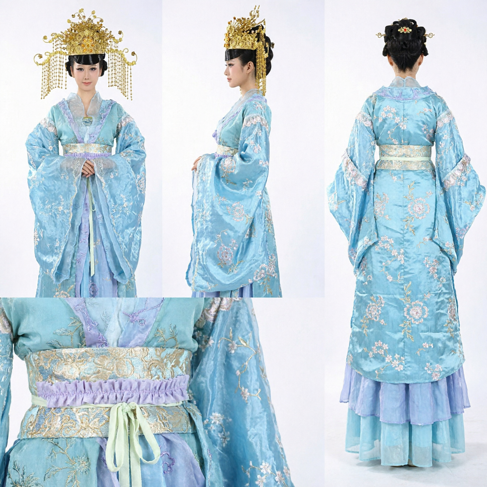 تاج الأميرة الملكية الصينية القديمة الذهبي - إكسسوارات شعر بشرابات خرز لزفاف الهانفو - Asian Costume