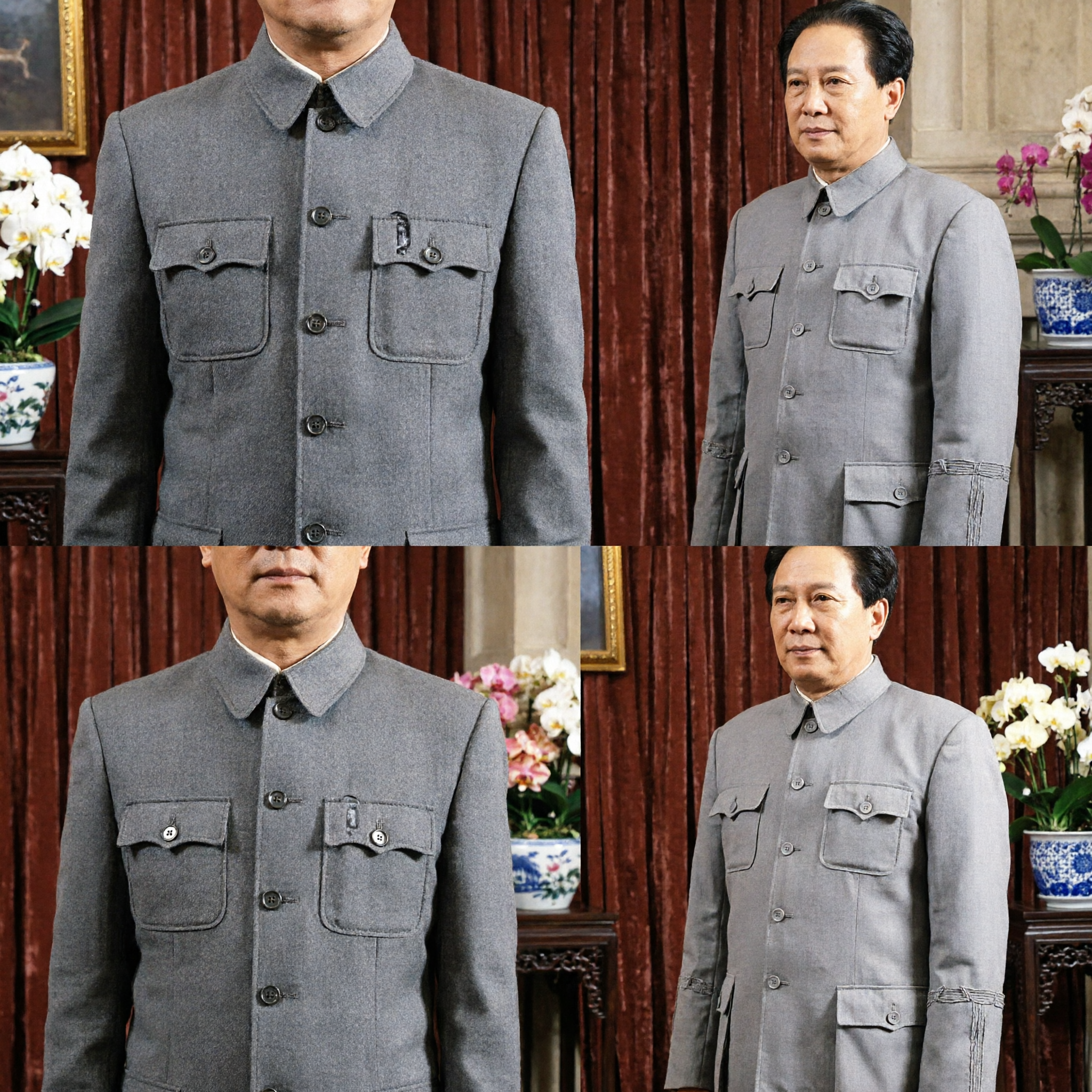 회색 중산복 남성 전통 중국 마오 재킷 역사 드라마 의상 무대 공연용 - Asian Costume