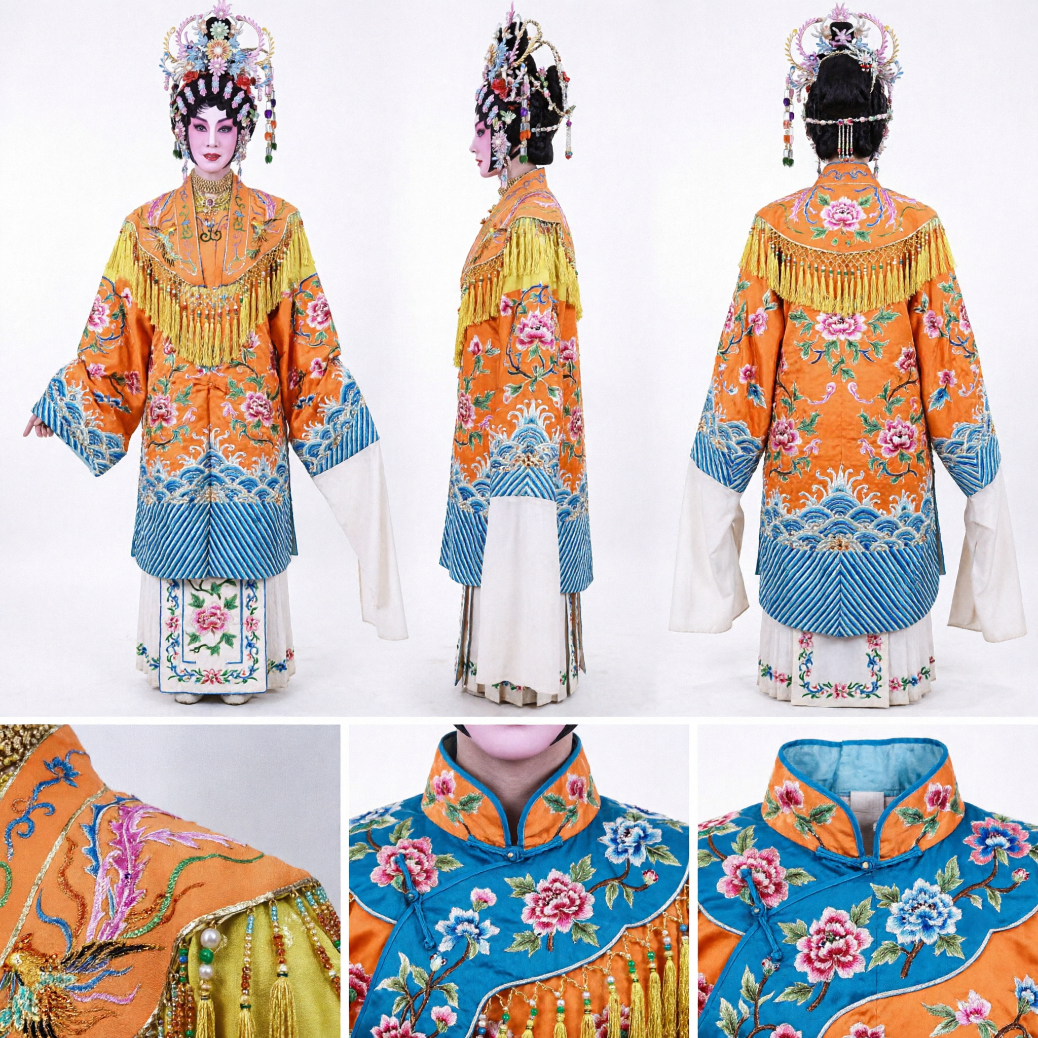 Coiffe féminine d'opéra de Pékin traditionnelle chinoise - Couronne florale élaborée avec perles pour spectacle scénique - Asian Costume