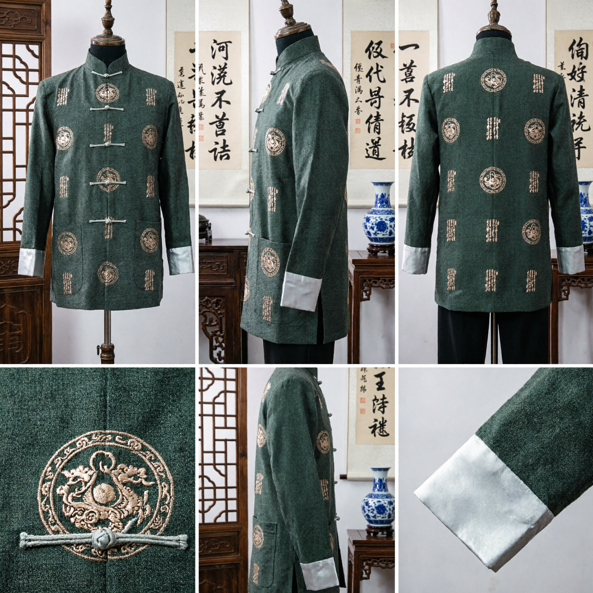 Chaqueta Tang Tradicional China para Hombre, Uniforme Gris de Cuello Mandarín para Kung Fu y Tai Chi con Bordado de Dragón - Asian Costume