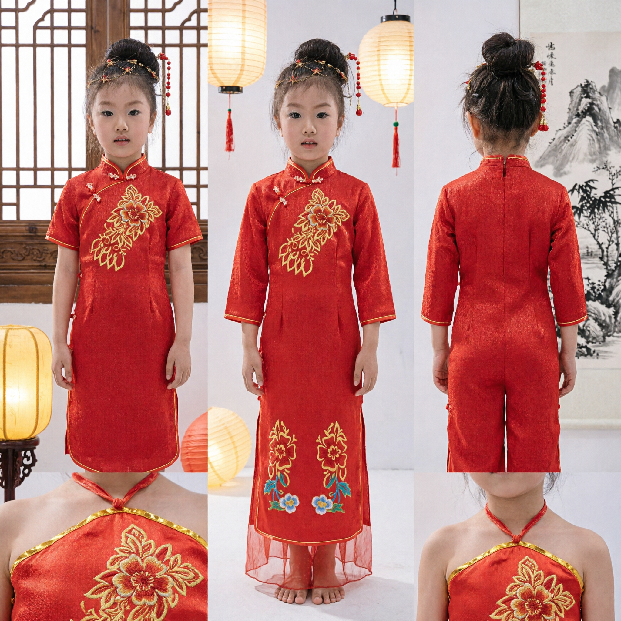 Vestido Rojo Bordado Tradicional Chino para Niñas, Traje para Presentaciones de Danza Folclórica Antigua - Asian Costume