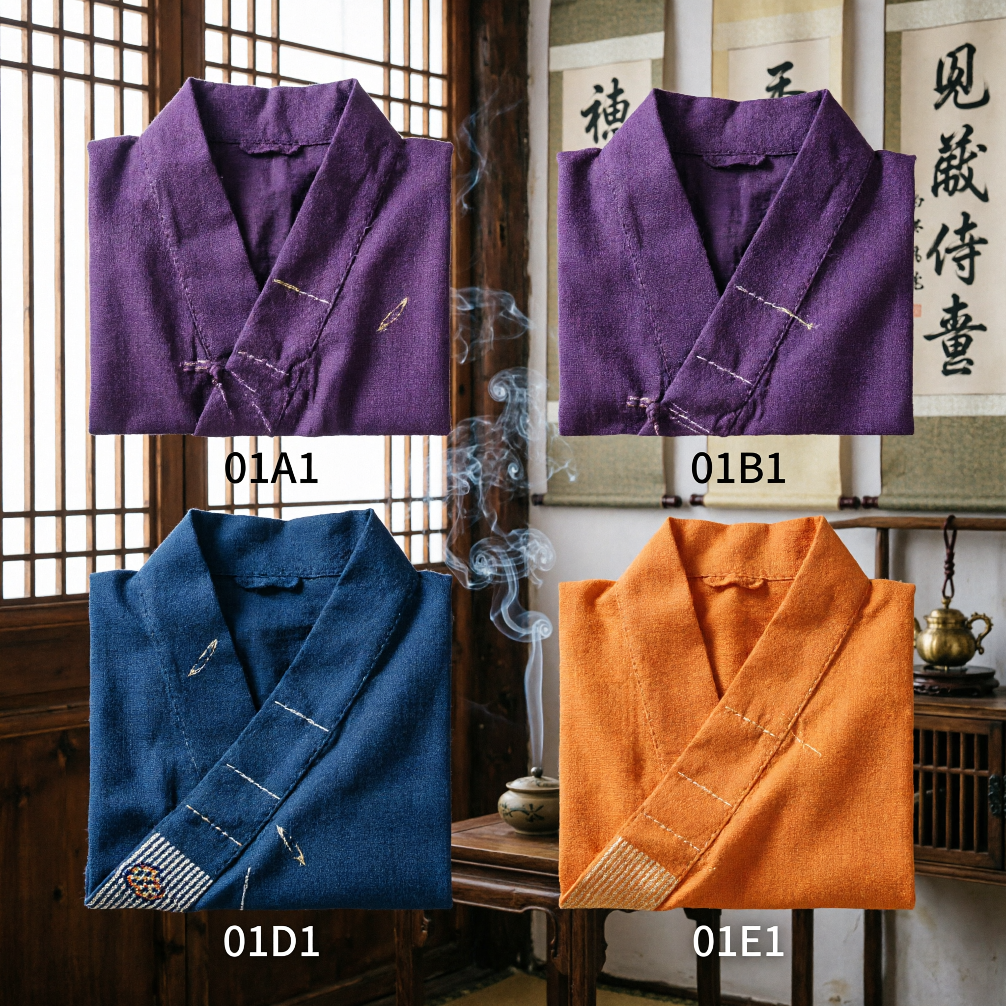 Túnica Superior Samue de Monje Budista Japonés Tradicional para Meditación Zen y Artes Marciales, Ropa de Trabajo Unisex de Algodón - Asian Costume