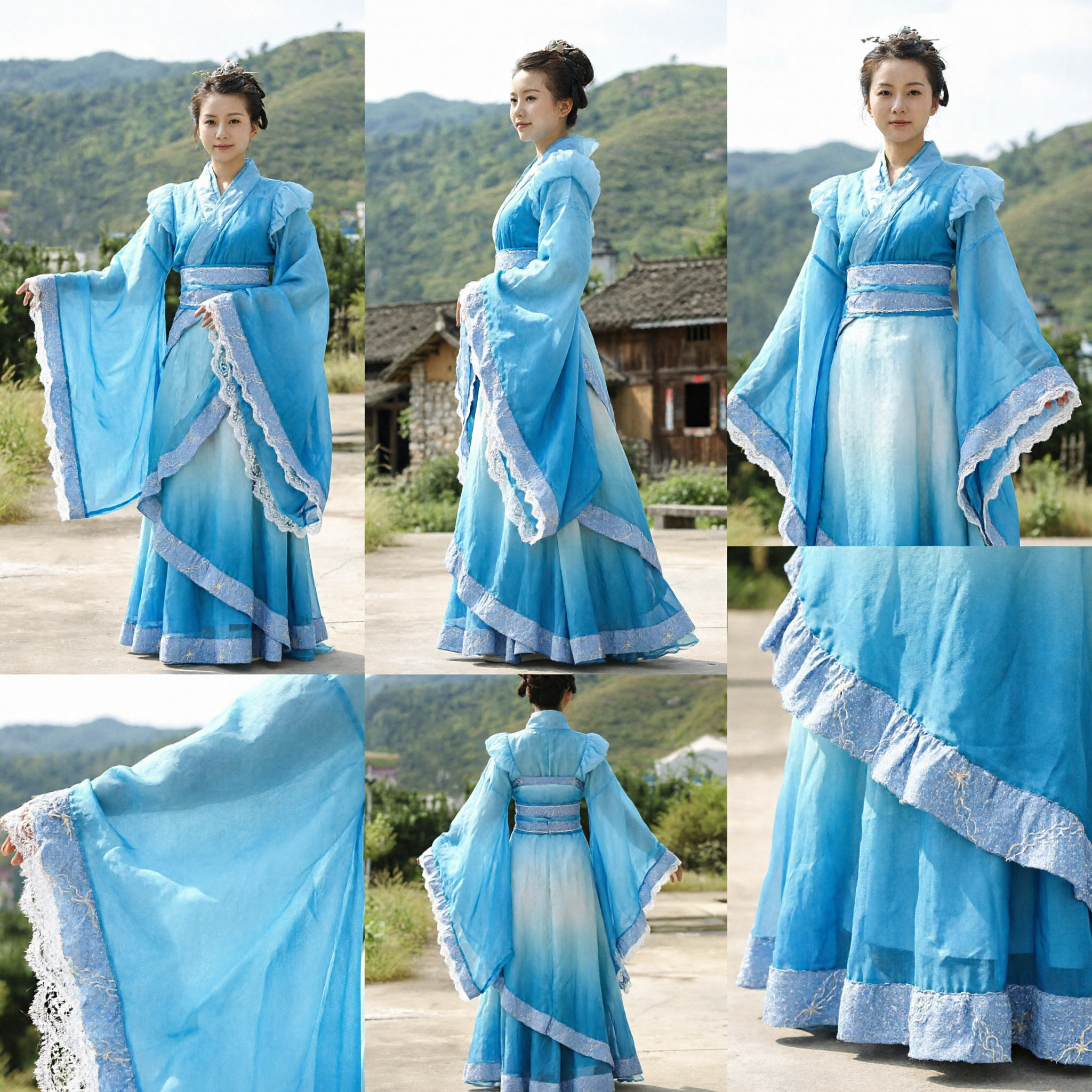 Traditional Chinese Hanfu Blue Ancient Costume Dress Women's Historical Cosplay and Cultural Performance Clothing - Asian Costume