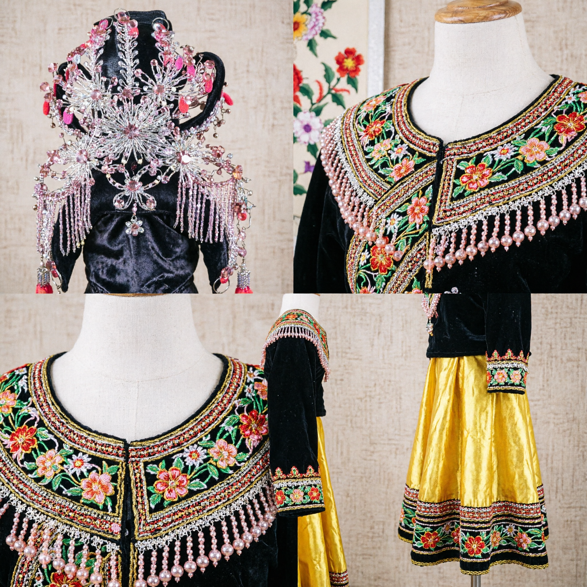 Adereço de Cabeça Exquisito para Ópera Tradicional Chinesa, Coroa de Cristal e Contas Rosas para Traje de Casamento e Palco - Asian Costume