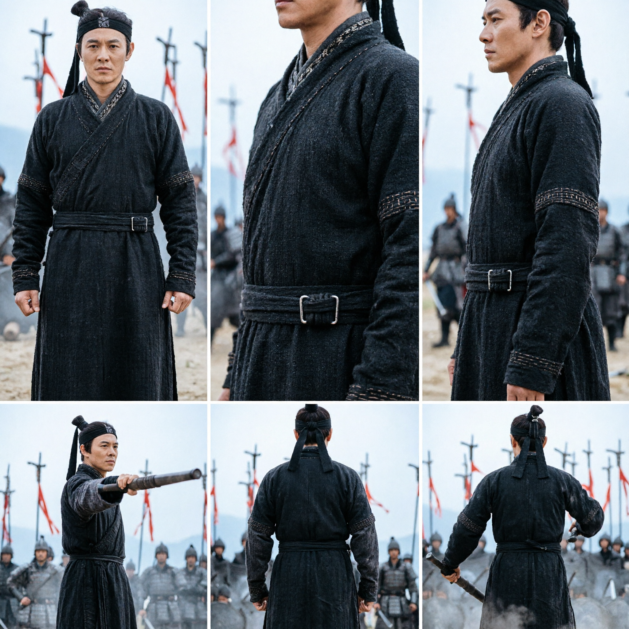 Traje de Túnica Negra de Artes Marciales Chinas Antiguas para Hombres, Conjunto Hanfu Tradicional de Espadachín Wuxia para Cosplay - Asian Costume