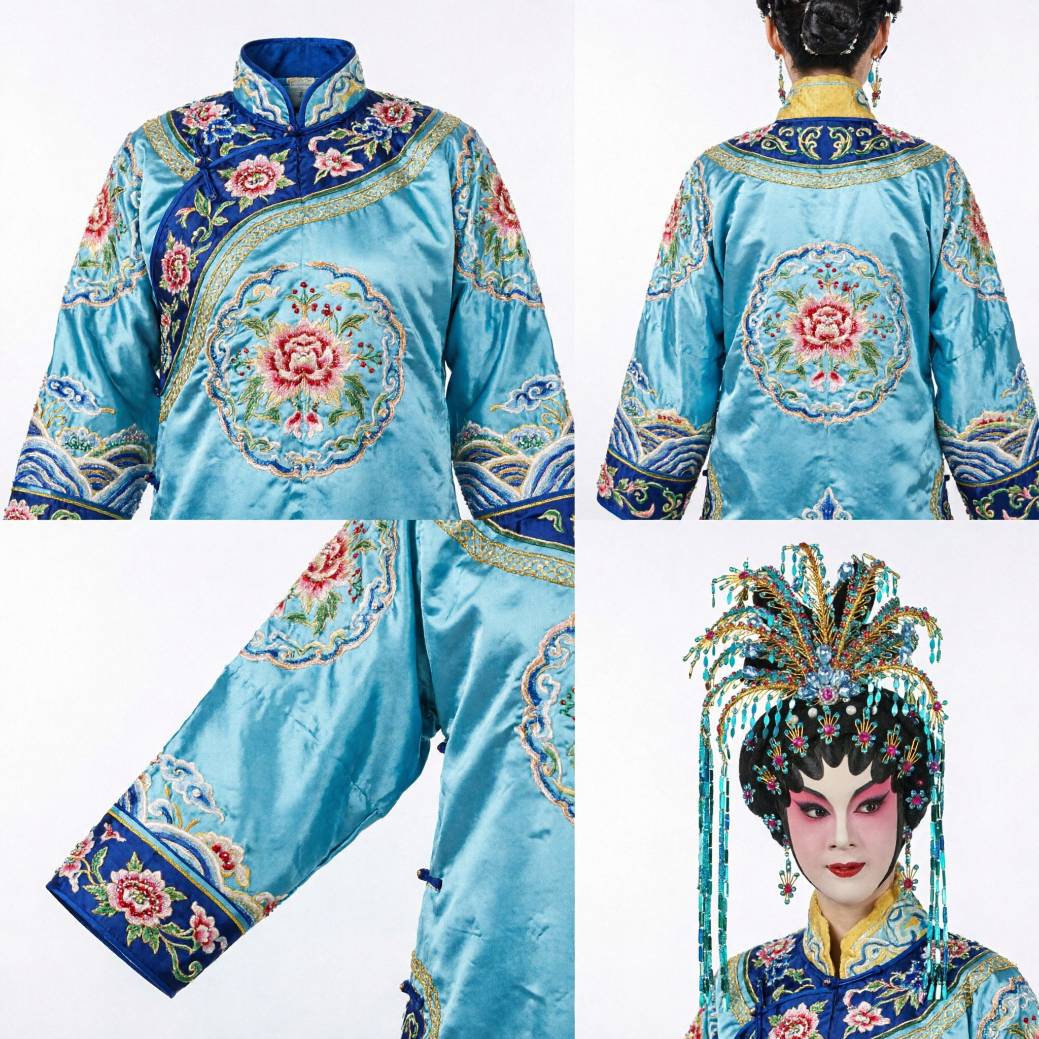 Coiffure d'Opéra de Pékin Traditionnelle Chinoise, Couronne de Phénix Bleue Élaborée avec Perles pour Spectacle sur Scène pour Femmes - Asian Costume