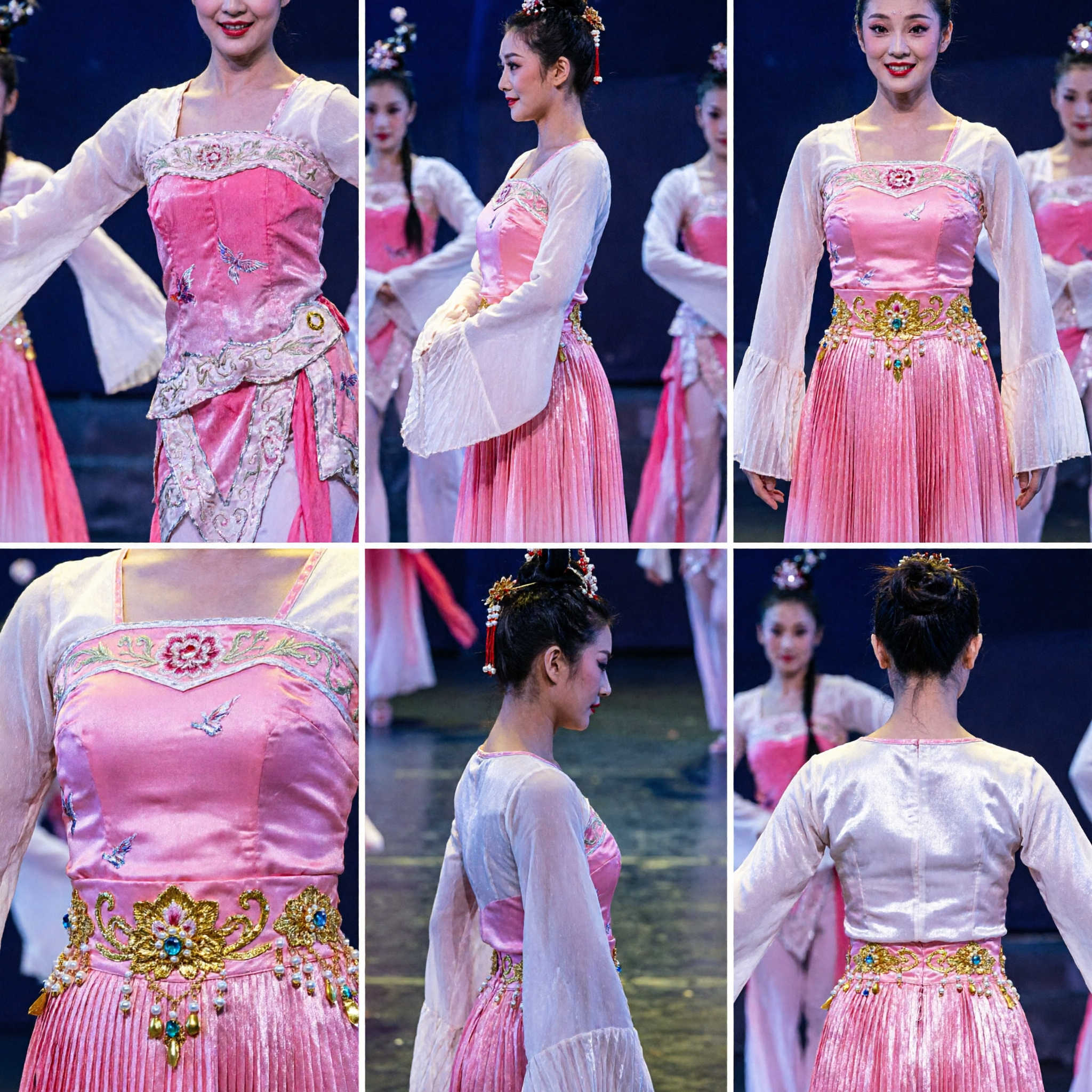 Costume da danza Hanfu tradizionale cinese rosa con maniche ad acqua per donne per spettacoli folkloristici sul palco - Asian Costume