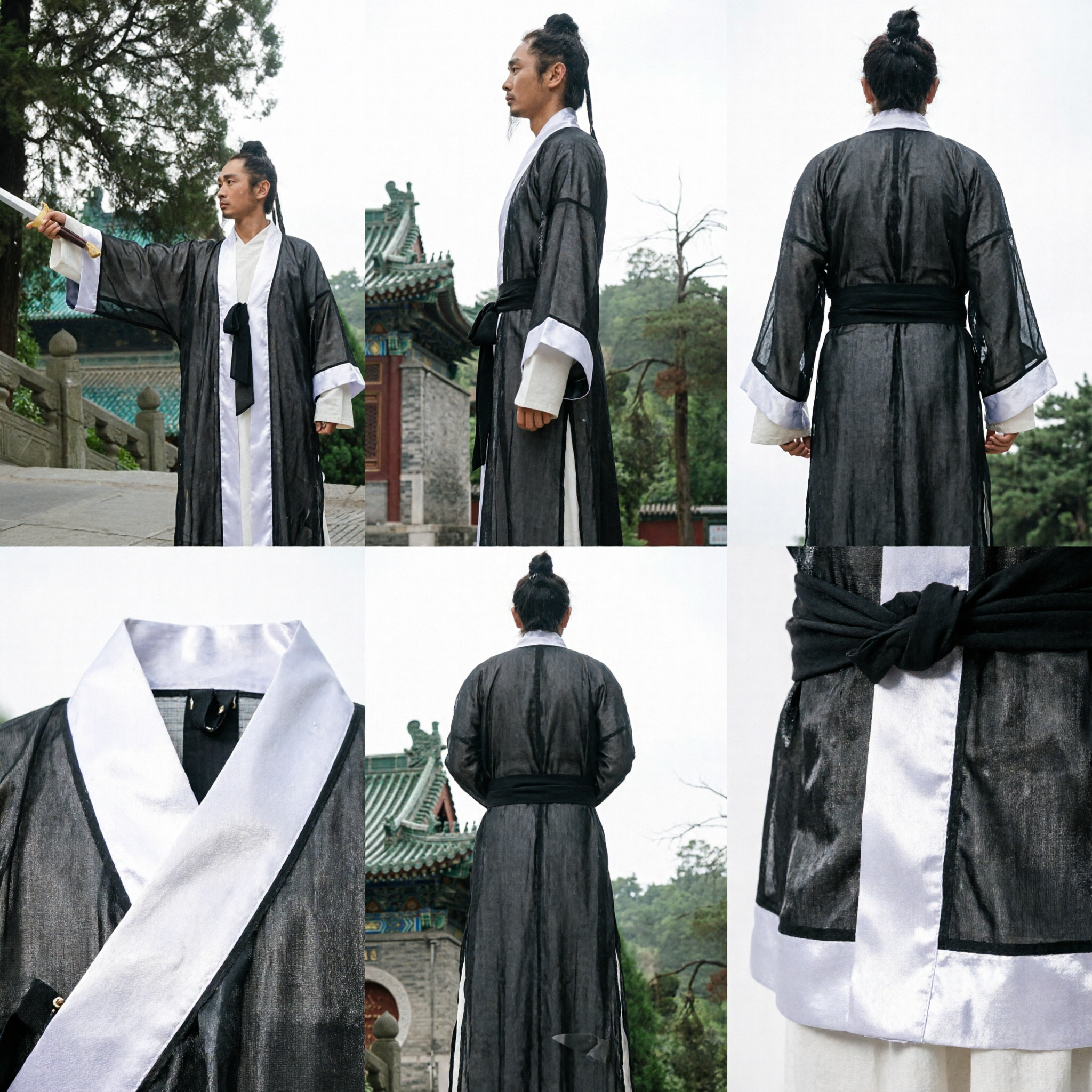 남성 전통 중국 태극권 유니폼 쿵푸 수트 무당 도사 로브 무술 연습용 - Asian Costume