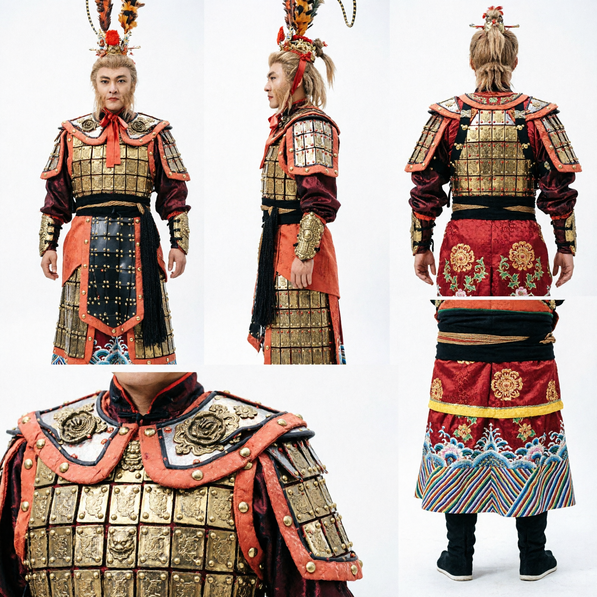 Traditioneel Chinese Apenkoning Sun Wukong krijger harnas kostuum voor mannen cosplay uitvoering en culturele festivals - Asian Costume