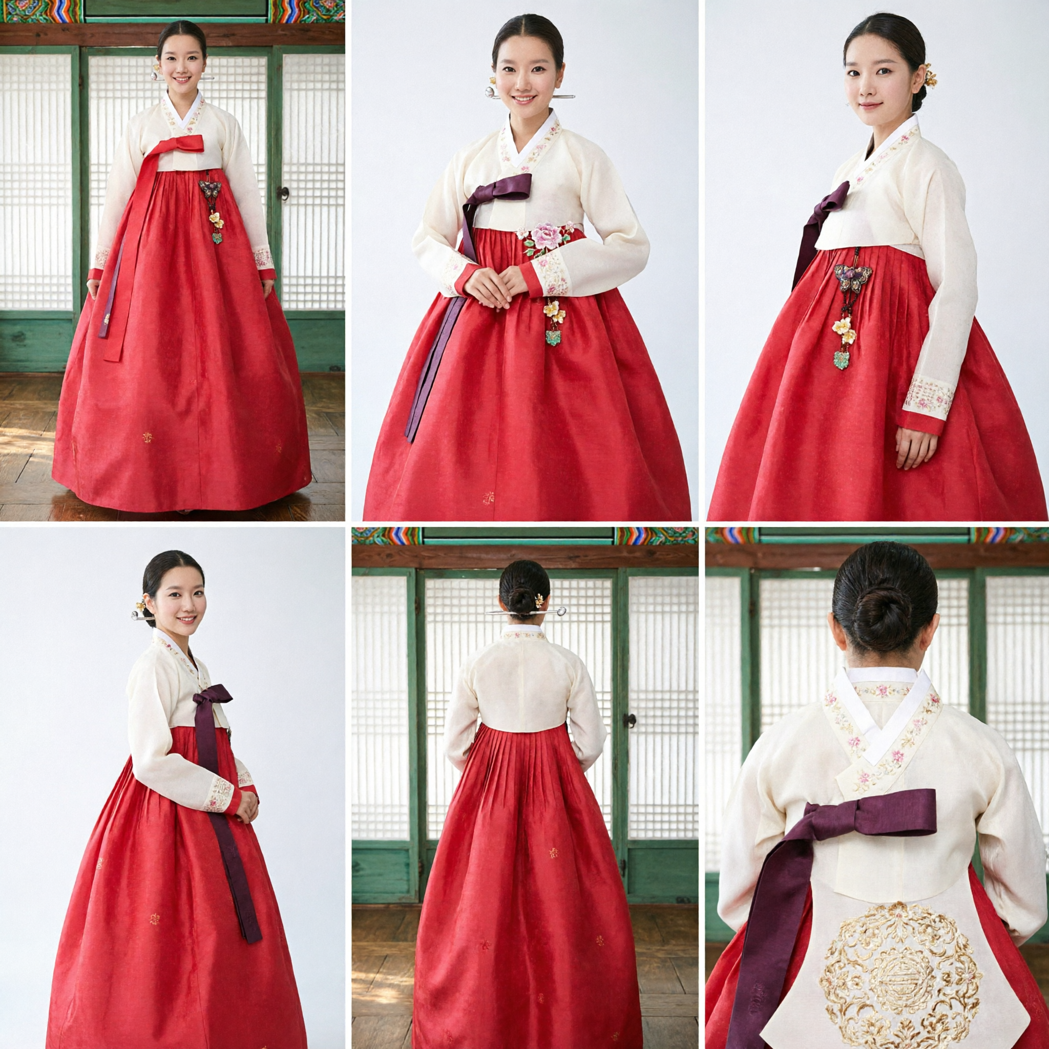 Ensemble Traditionnel Coréen Hanbok Élégant pour Femme - Jupe Rouge et Haut Blanc pour Robe de Mariée Formelle - Asian Costume