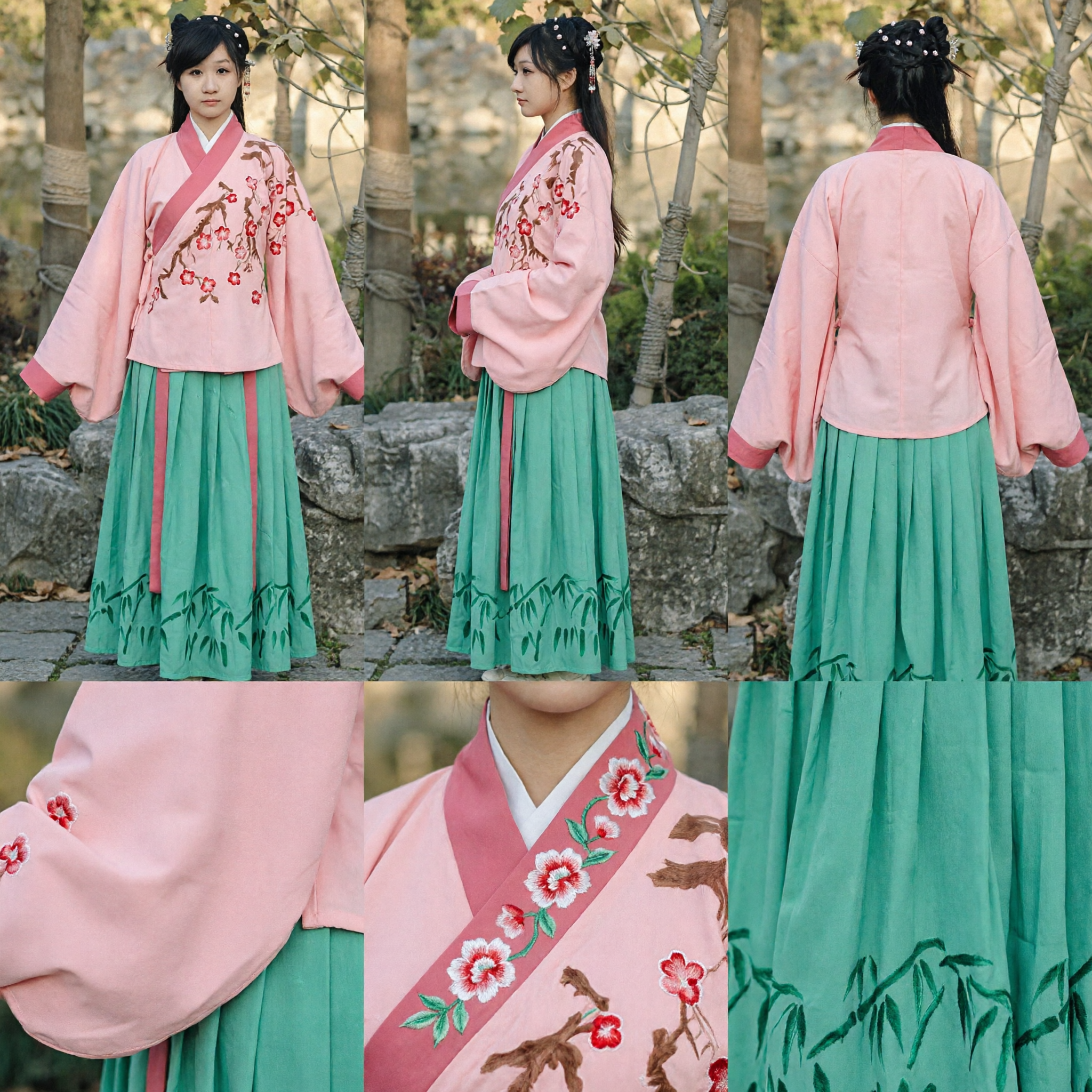 Traditionelles chinesisches Hanfu für Frauen, pinkes floral besticktes antikes Kostüm für Cosplay und Auftritte - Asian Costume