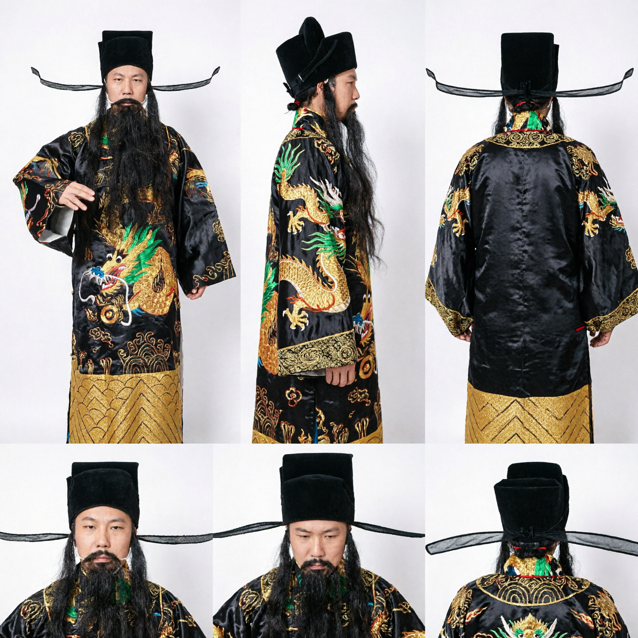 Robe dragon noire traditionnelle chinoise d'officiel ancien, costume masculin pour cosplay historique et spectacle sur scène - Asian Costume