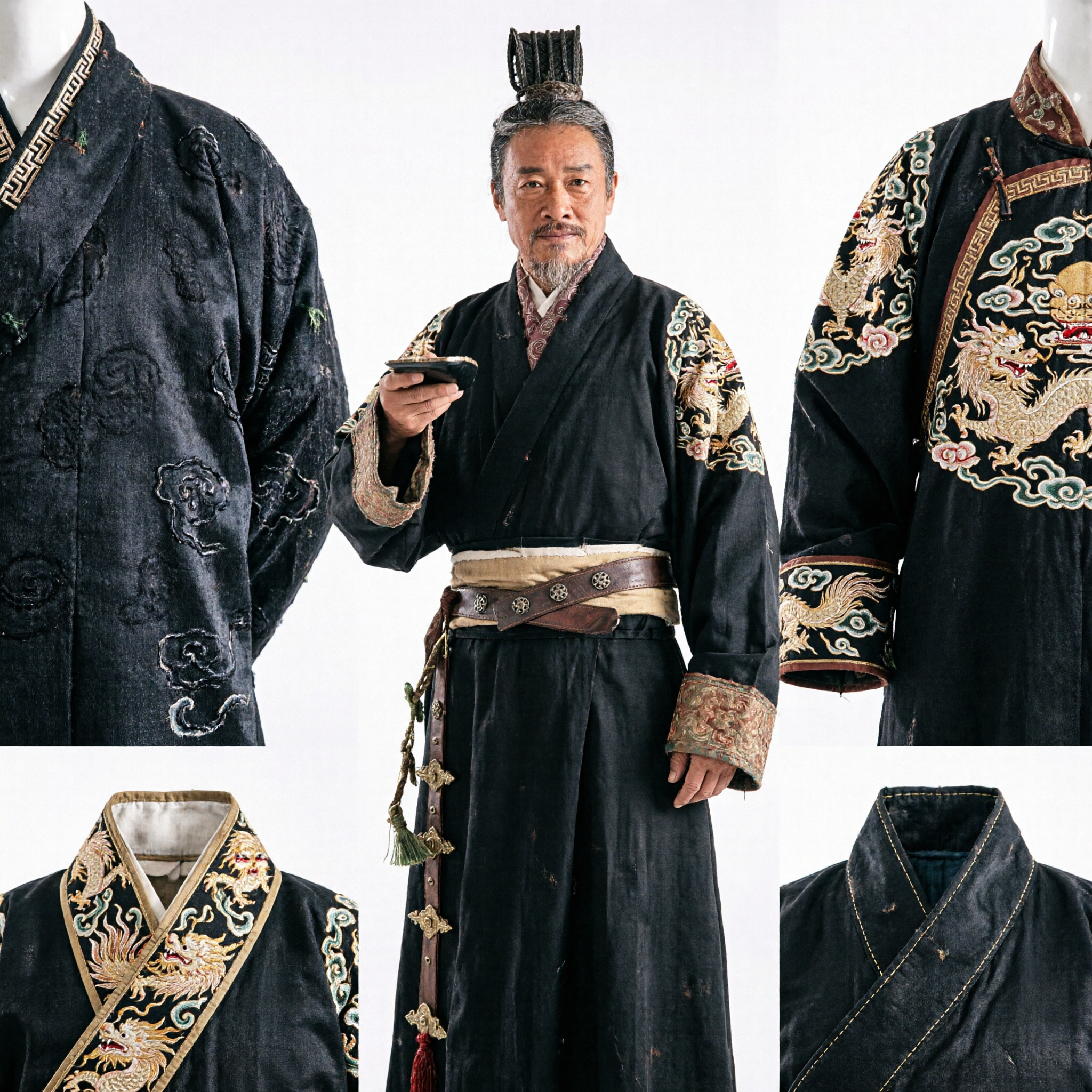Traje Hanfu Negro Cao Cao Três Reinos Chinês Antigo Traje de Cosplay Histórico Masculino para Performance no Palco - Asian Costume