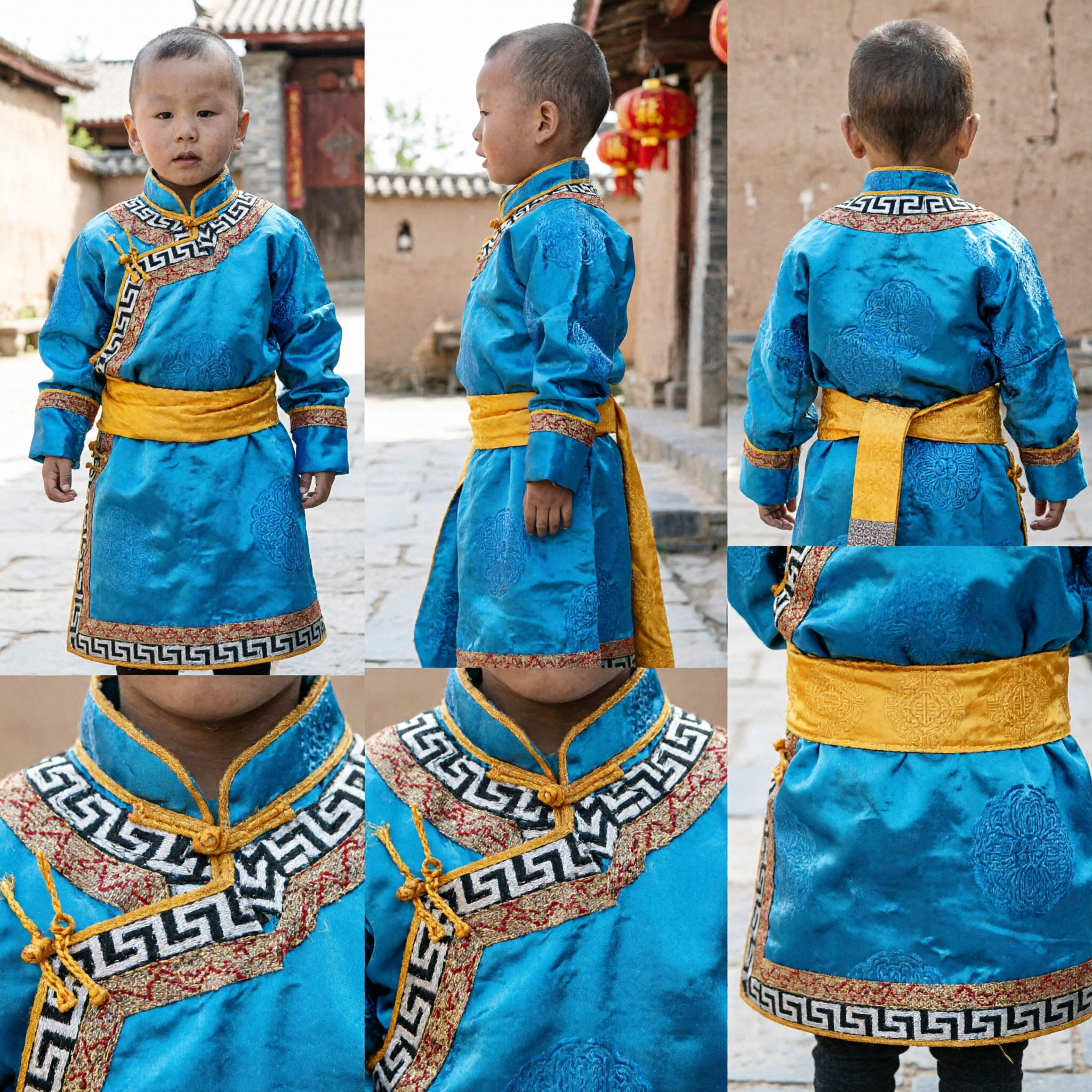Traditionele Mongoolse Blauwe Deel Kostuum voor Jongens Kinderen Etnisch Festival Optreden Gewaad met Hoed en Sjerp - Asian Costume