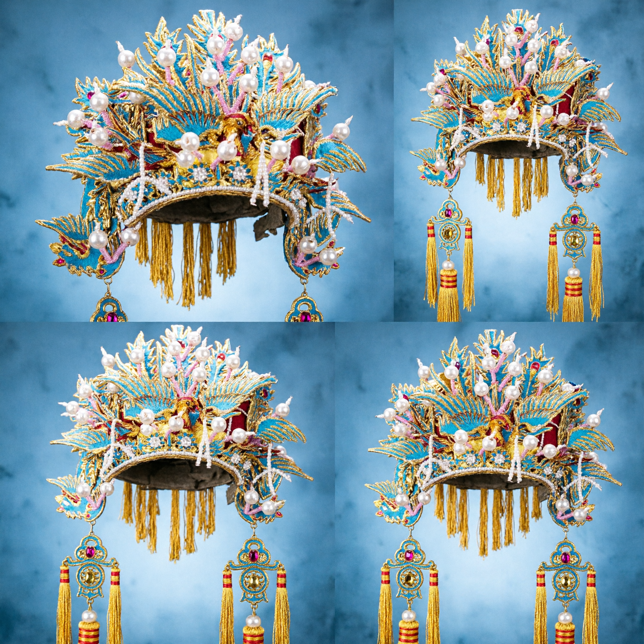 전통 중국 결혼식 봉황 관 신부 머리장식 (긴 금색 술과 오페라 스타일) - Asian Costume