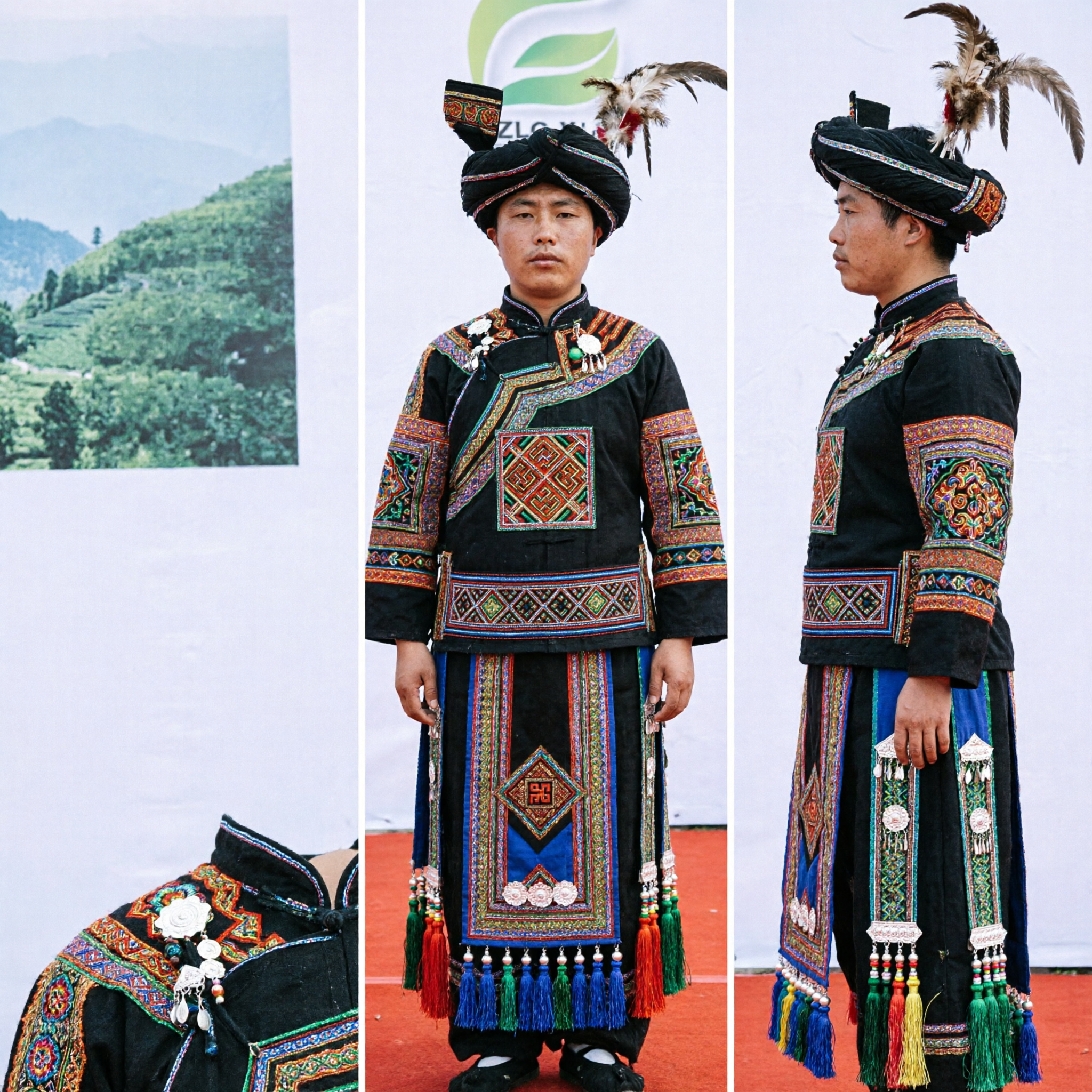 Traje Tradicional de Intérprete de Lusheng de la Minoría Étnica Miao China Conjunto Auténtico para Espectáculo de Música Folklórica para Hombres - Asian Costume