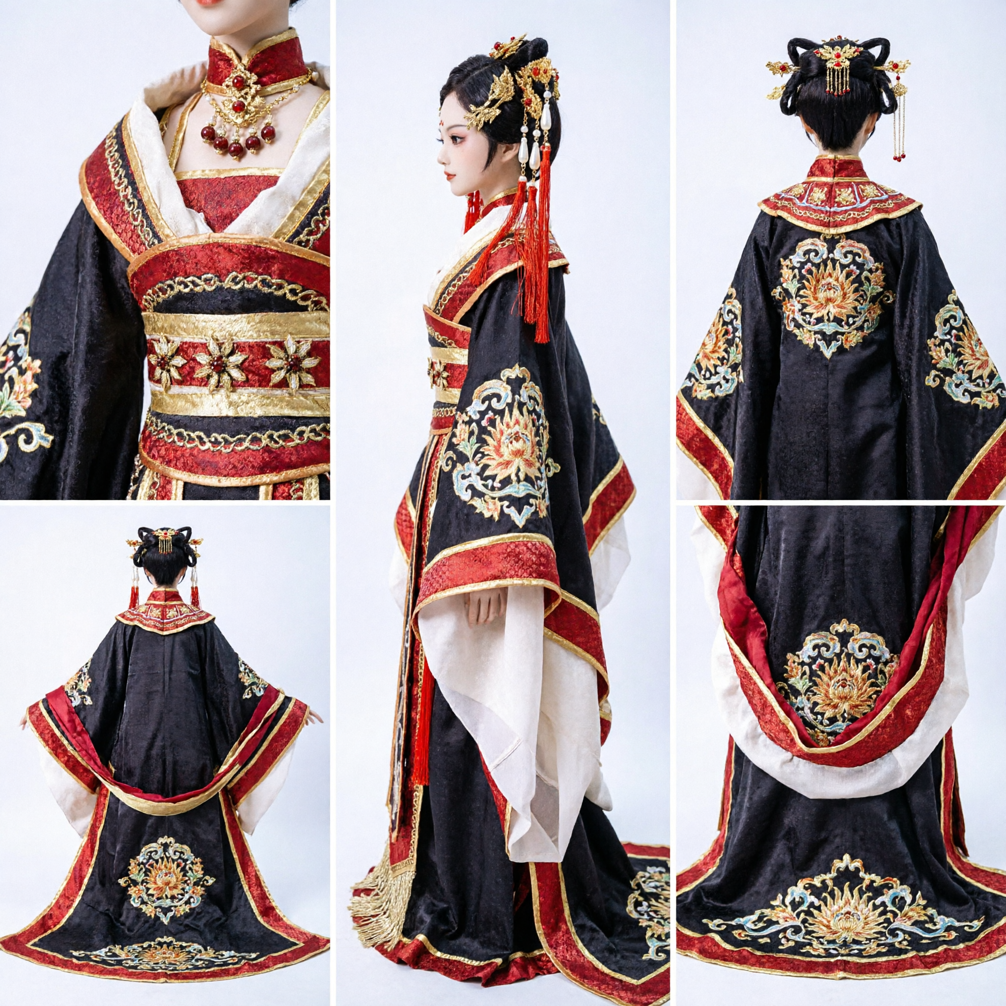 زي هانفو صيني تقليدي فاخر لدمى بي جي دي، فستان أميرة القصر القديم مع غطاء رأس - Asian Costume