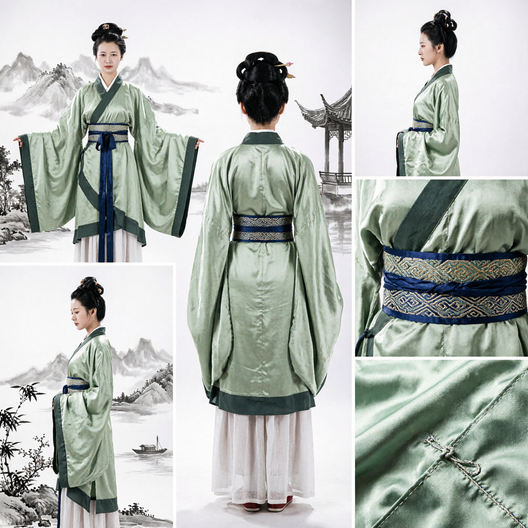 Hanfu Tradicional Chinês para Mulheres Verde Vestido de Palácio da Dinastia Han com Mangas de Água para Performance de Dança - Asian Costume