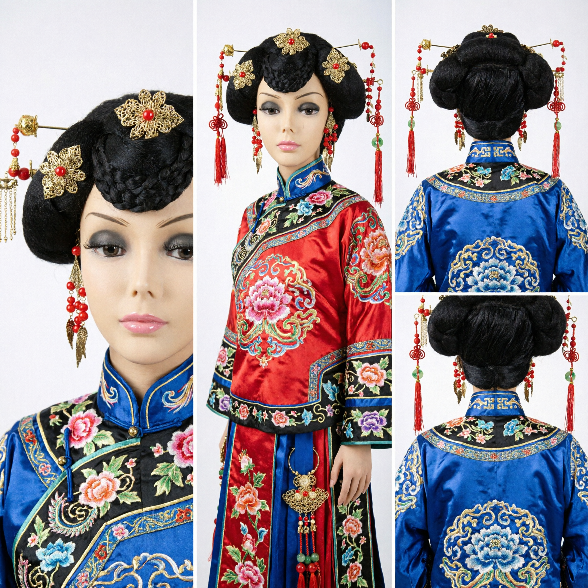 Traditional Chinese Ancient Princess Hair Accessory Set with Gold Filigree Flowers and Red Tassels for Hanfu Cosplay - Asian Costume